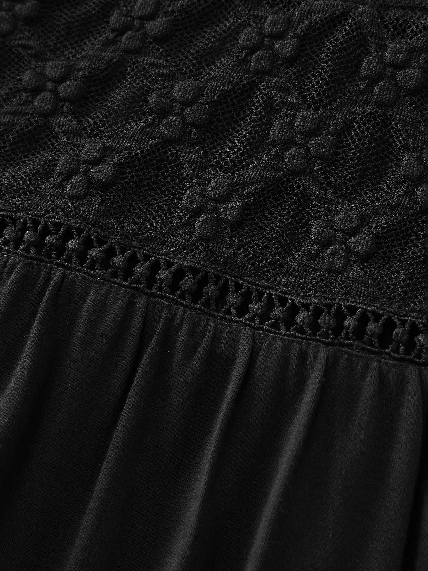 Checkered Mesh Ruffled Neckline Knit Top - Image 5