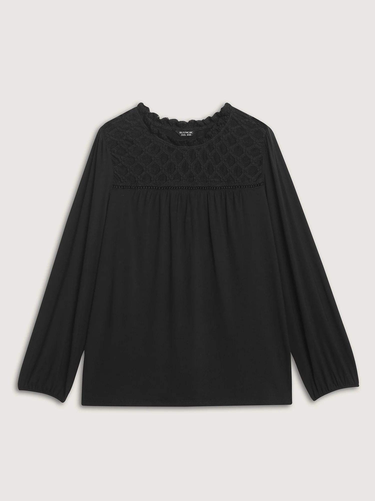 Checkered Mesh Ruffled Neckline Knit Top - Image 7