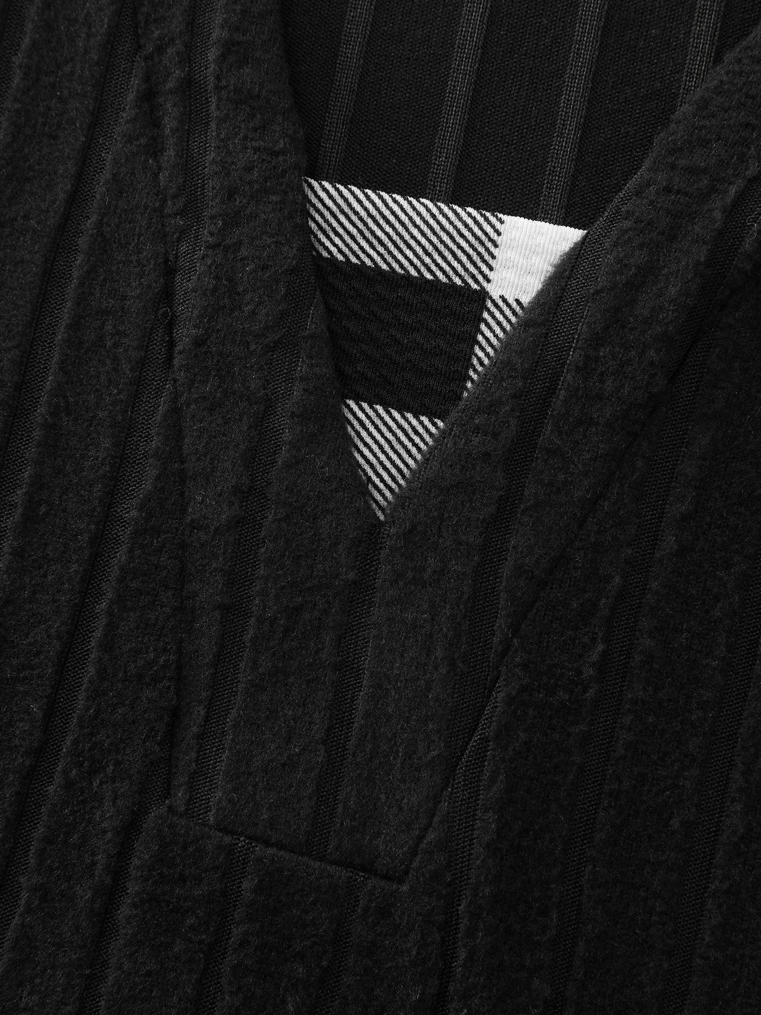Checkered Notched Collar Contrast Knit Top - Image 5