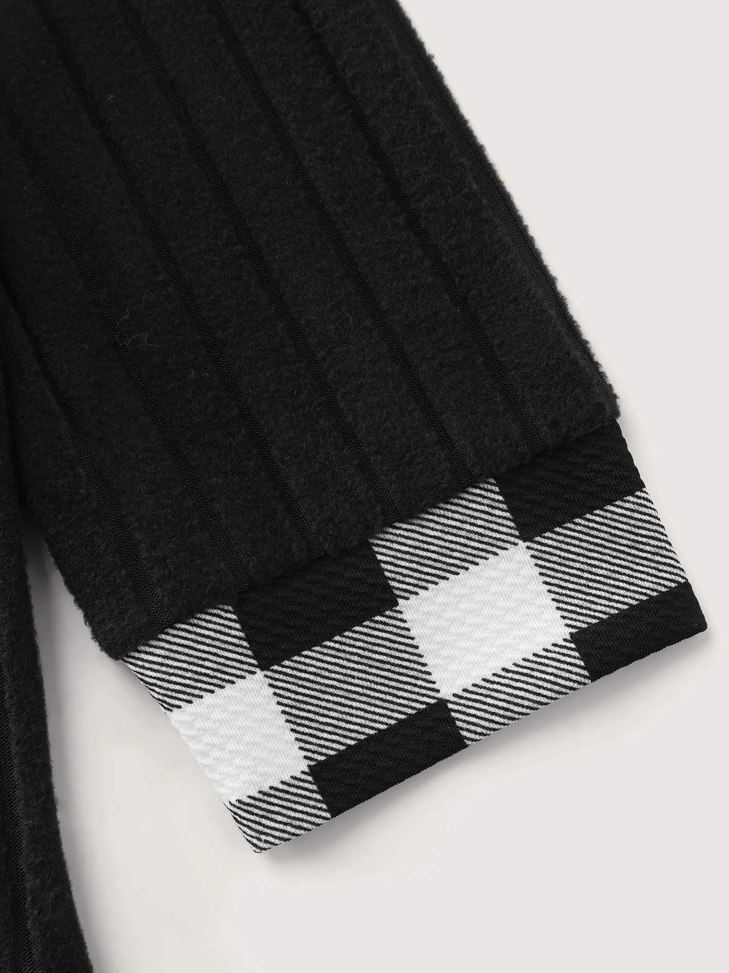 Checkered Notched Collar Contrast Knit Top - Image 6