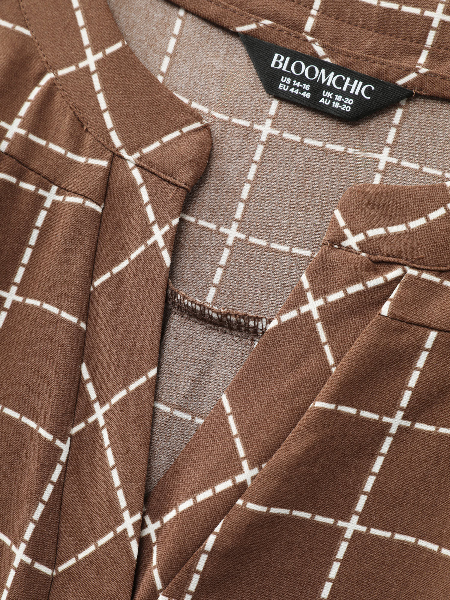 Checkered Notched Collar Panel Back Blouse - Image 5