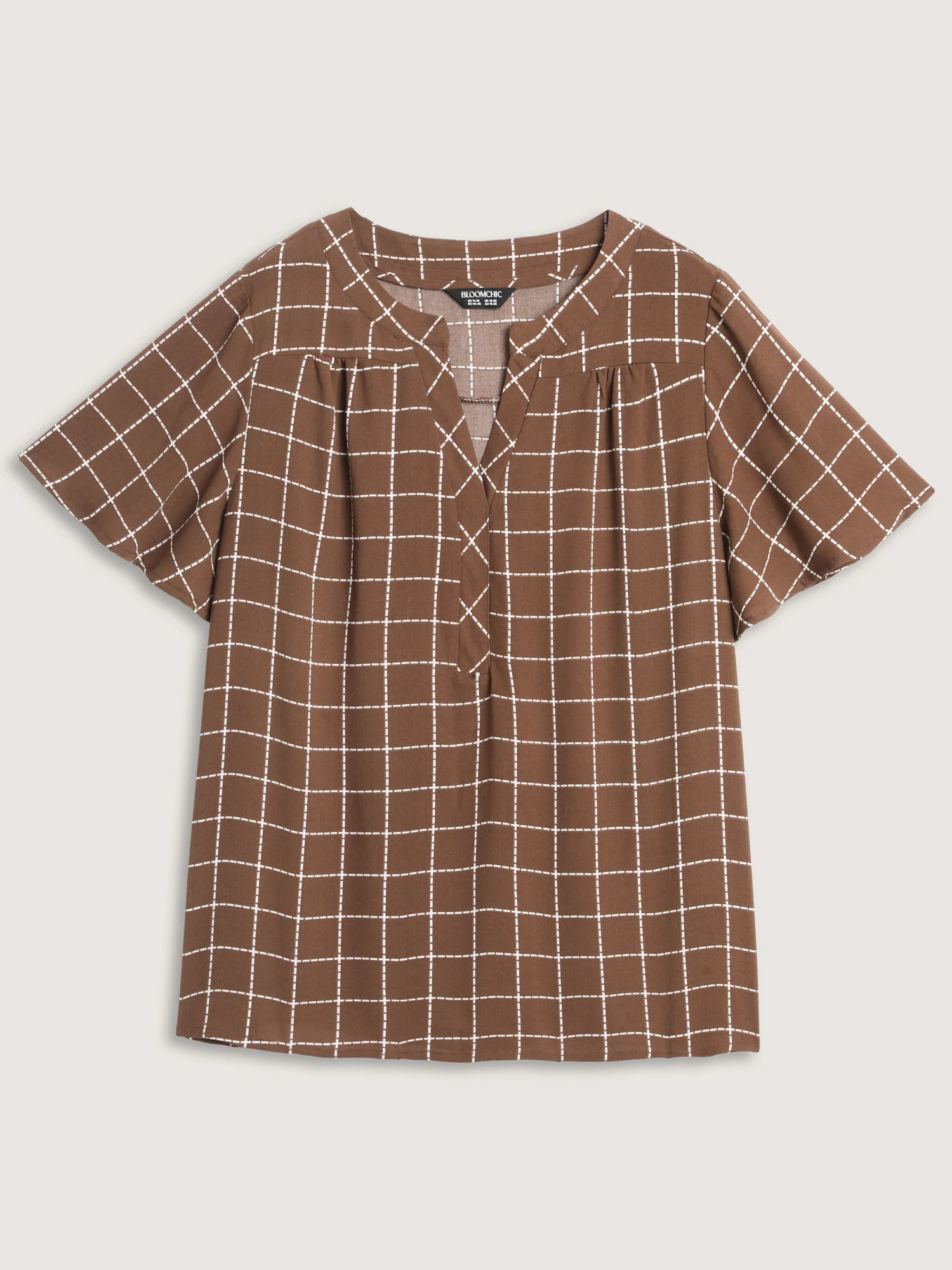 Checkered Notched Collar Panel Back Blouse - Image 6