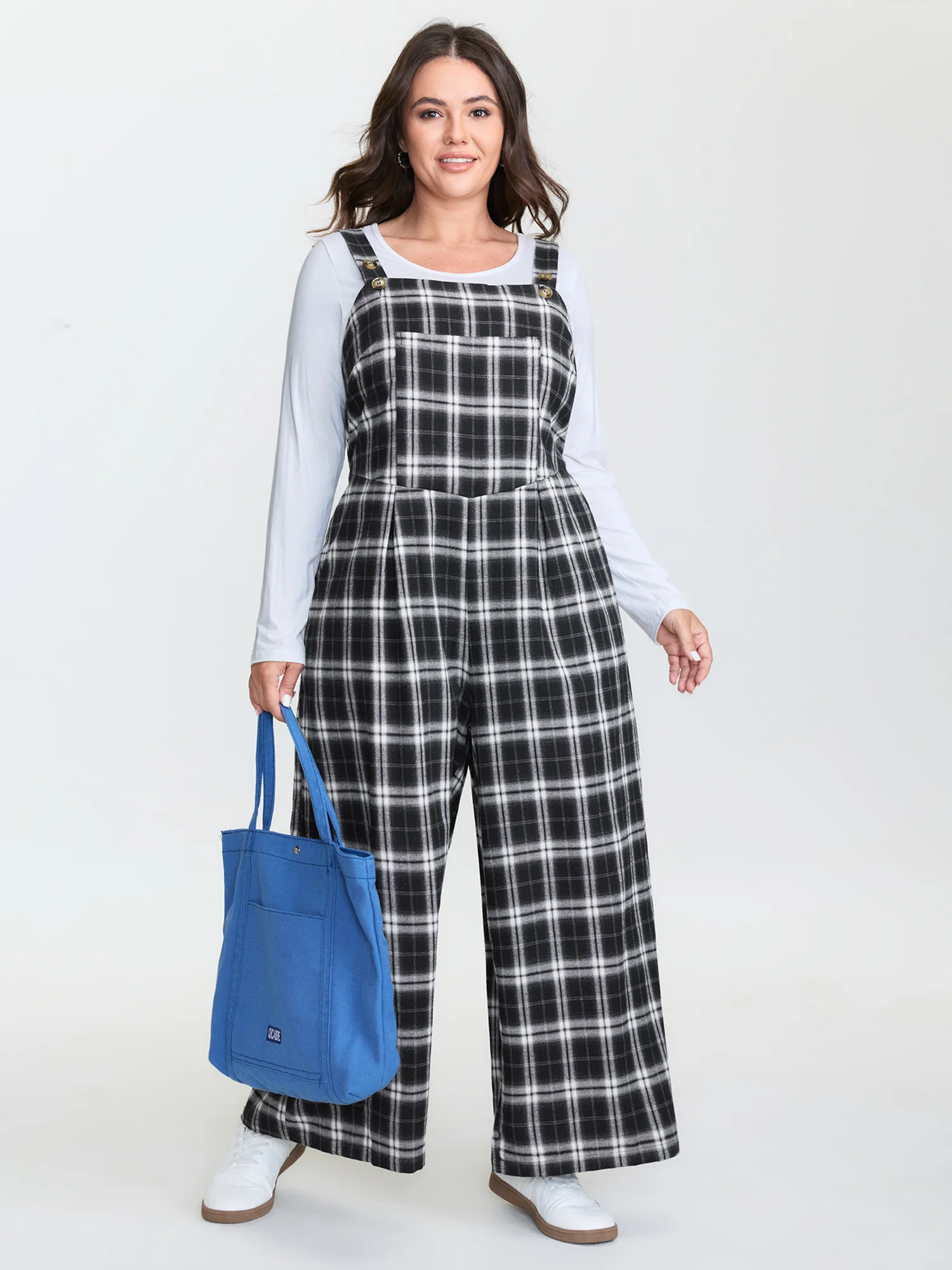 Cotton Checkered Overall Straps Jumpsuit - Image 3