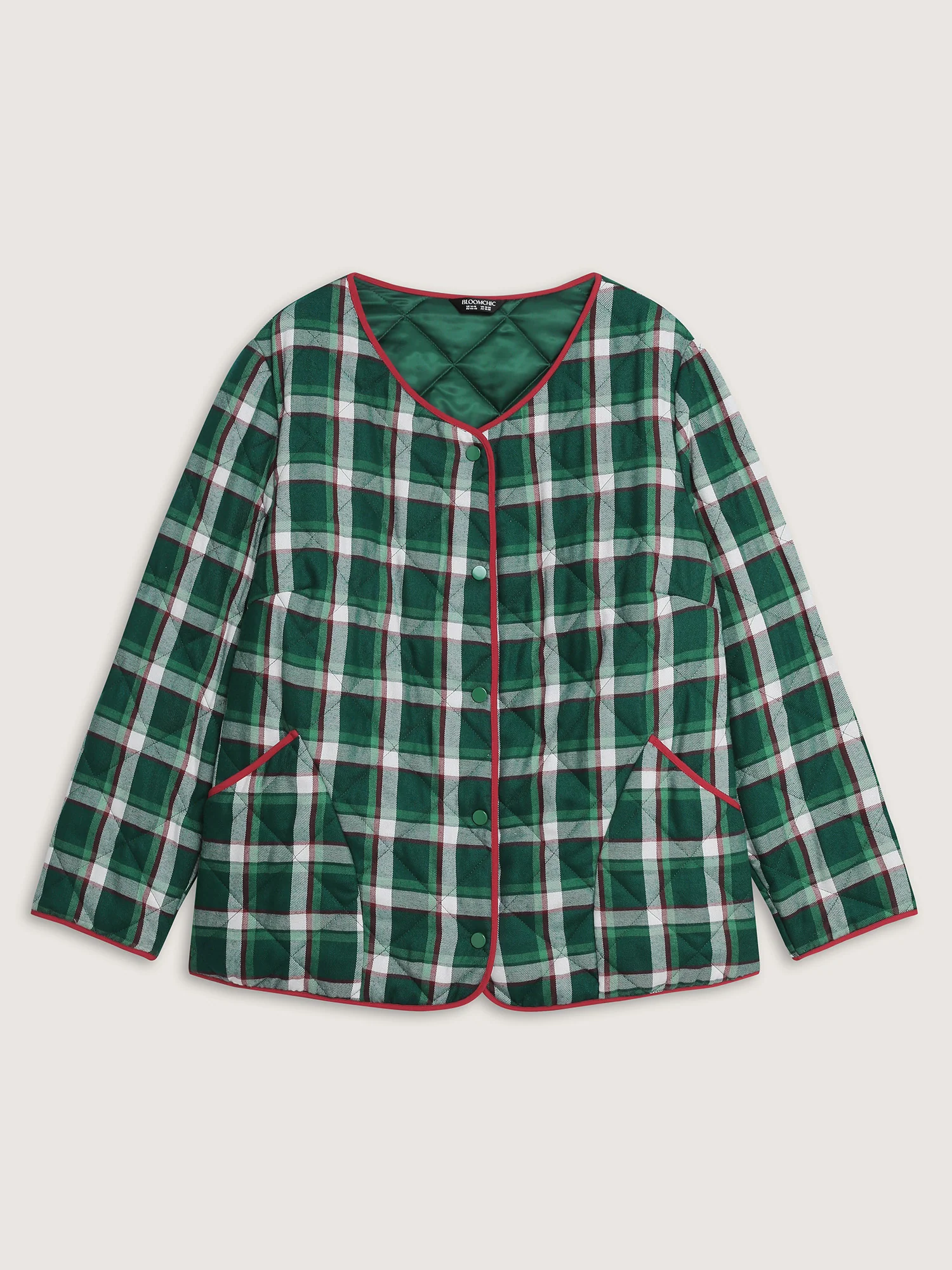 Checkered Pattern Button Quilted Jacket - Image 9