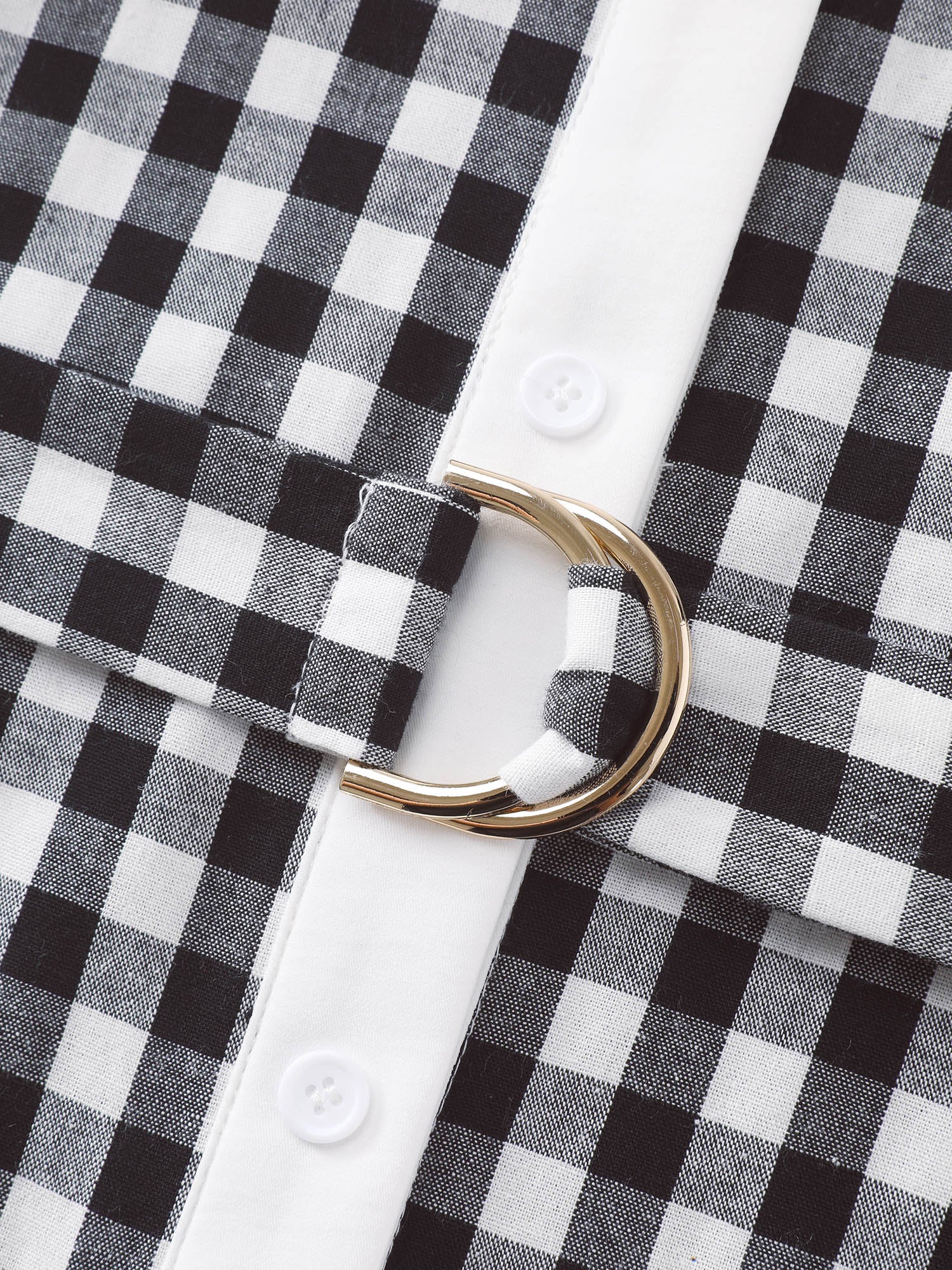Checkered Pattern Color Contrast Shirt Midi Dress - Image 6