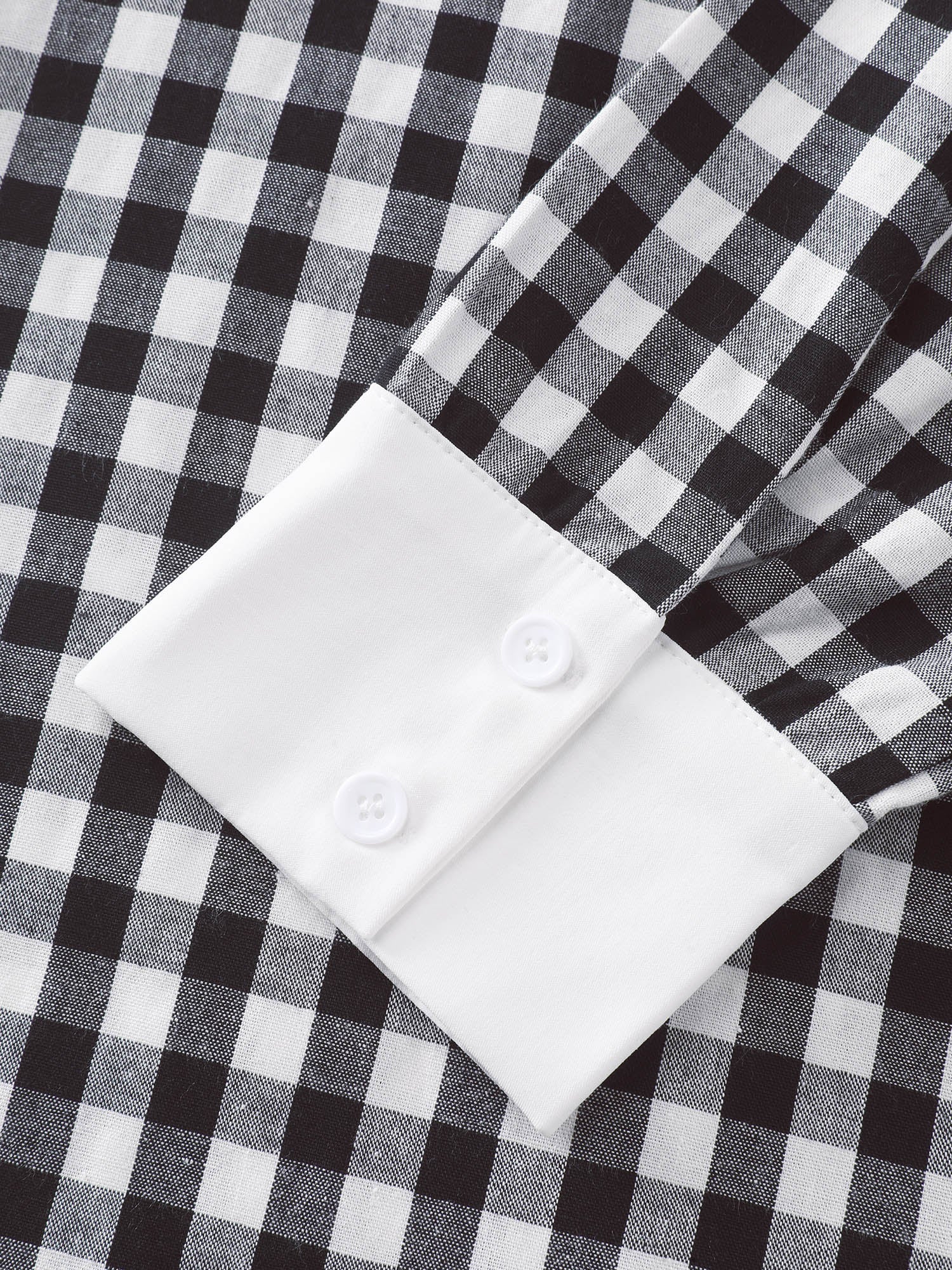 Checkered Pattern Color Contrast Shirt Midi Dress - Image 7