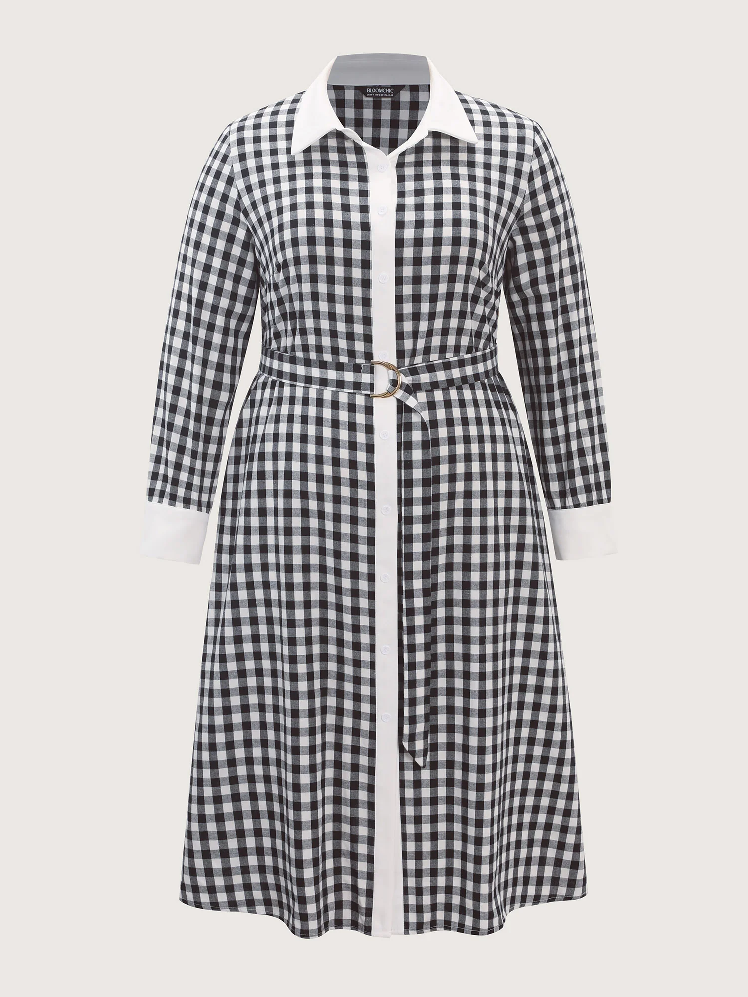 Checkered Pattern Color Contrast Shirt Midi Dress - Image 8