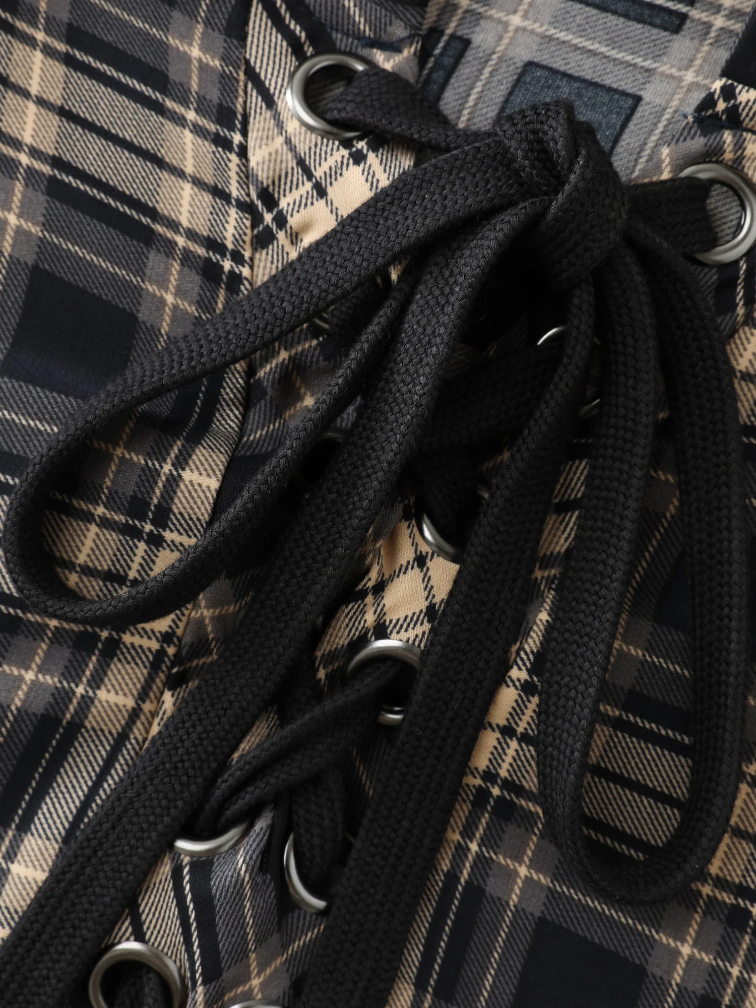 Checkered Pattern Hooded Drawstring Midi Dress - Image 6