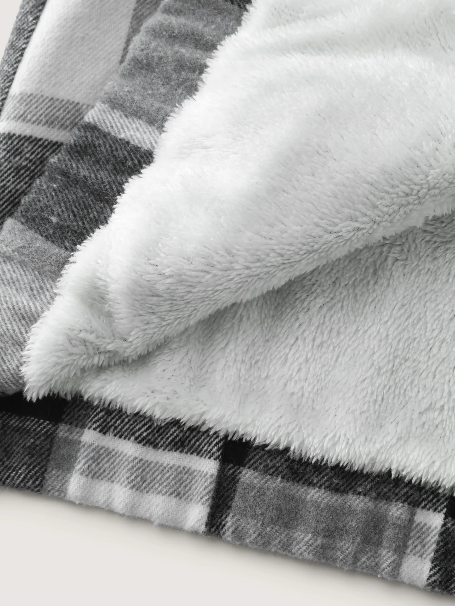 Checkered Pattern Lined Faux Fur Zipper Hoodie - Image 7