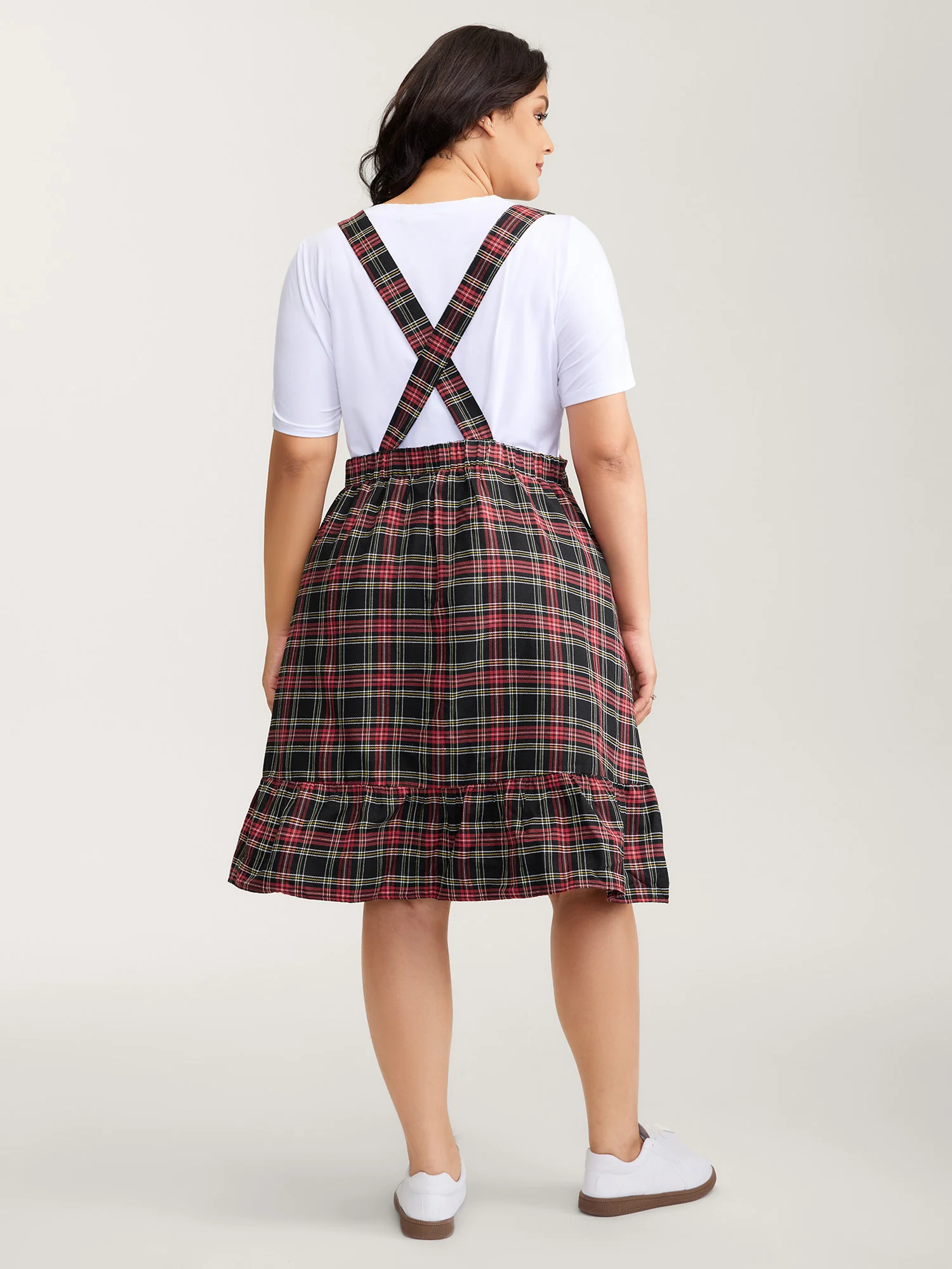 Checkered Pattern Overall Pockets Midi Dress - Image 4