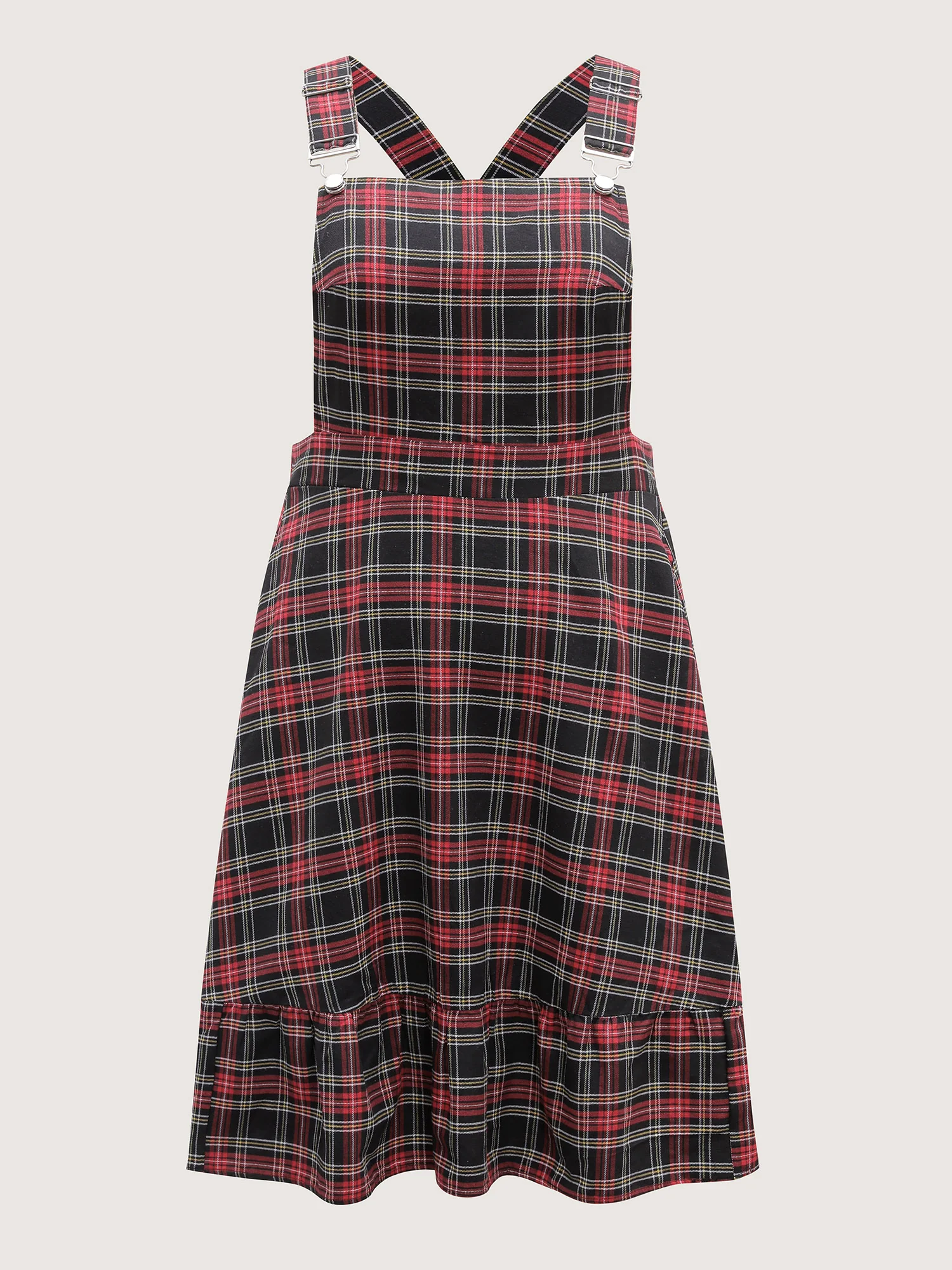 Checkered Pattern Overall Pockets Midi Dress - Image 7