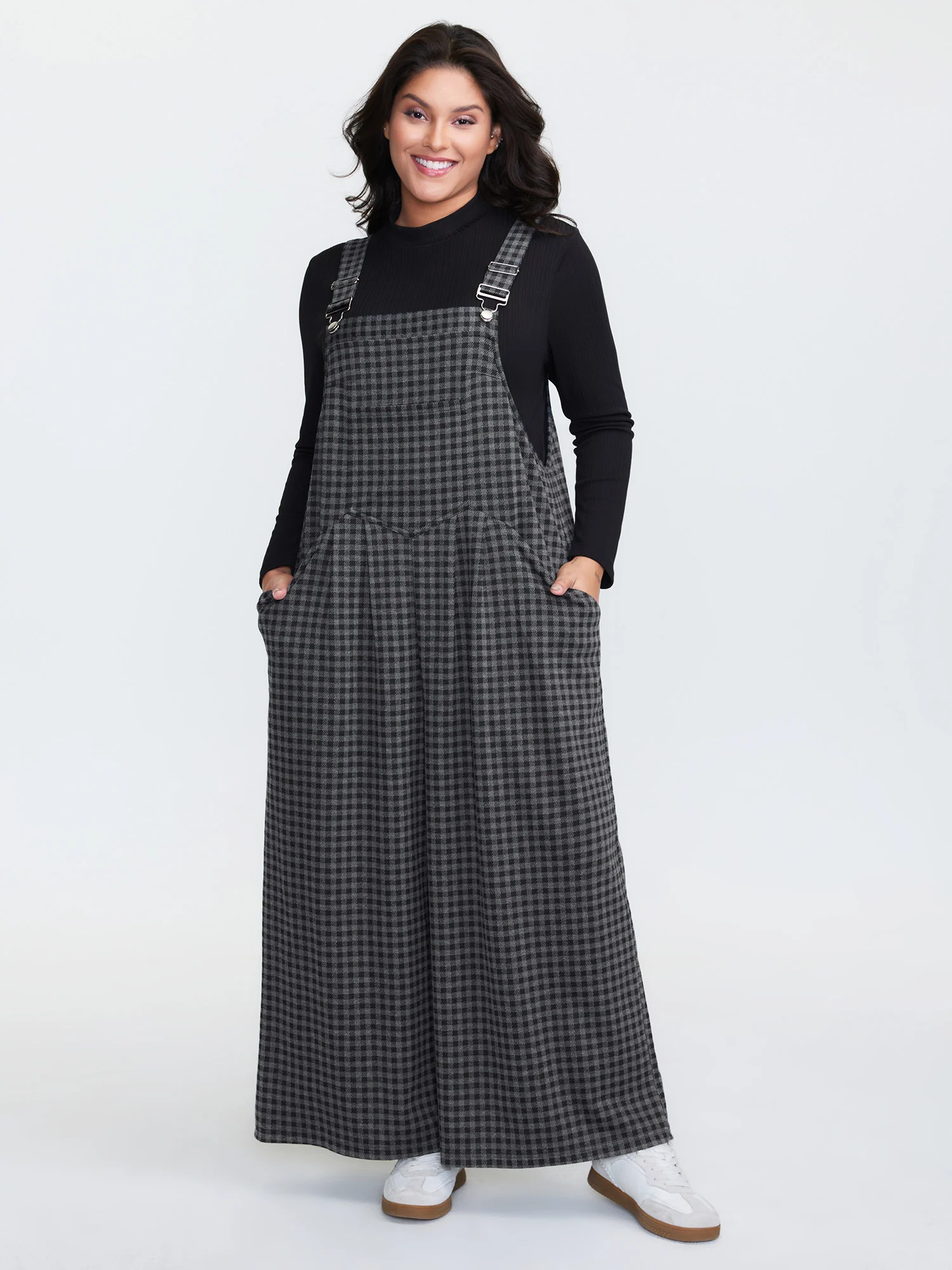 Checkered Pattern Pleated Jumpsuit - Image 3