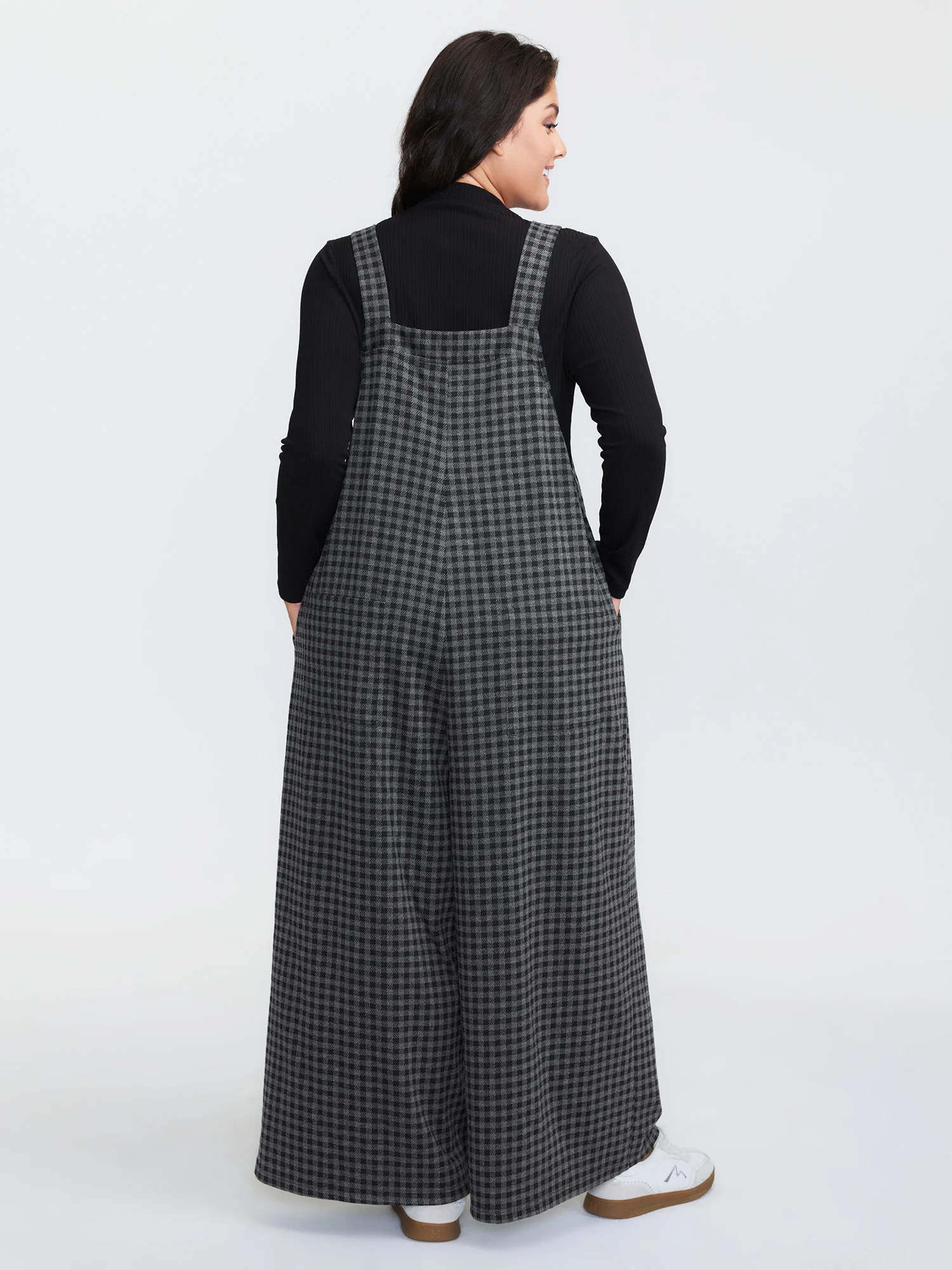 Checkered Pattern Pleated Jumpsuit - Image 4