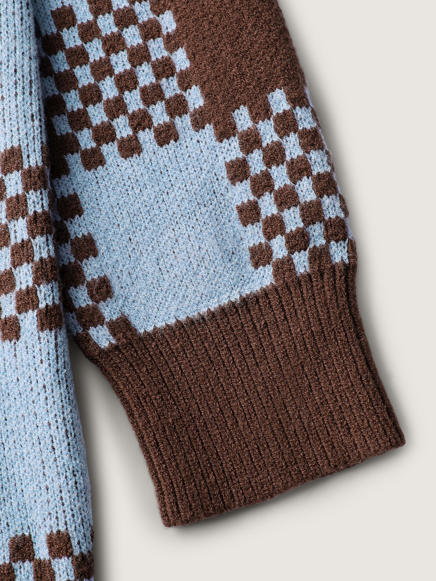 Checkered Pattern Pockets Knit Cardigan - Image 7