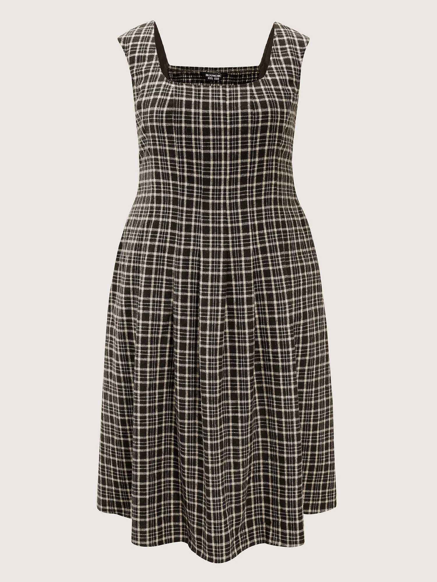 Checkered Pattern Shirred Back Midi Dress - Image 8