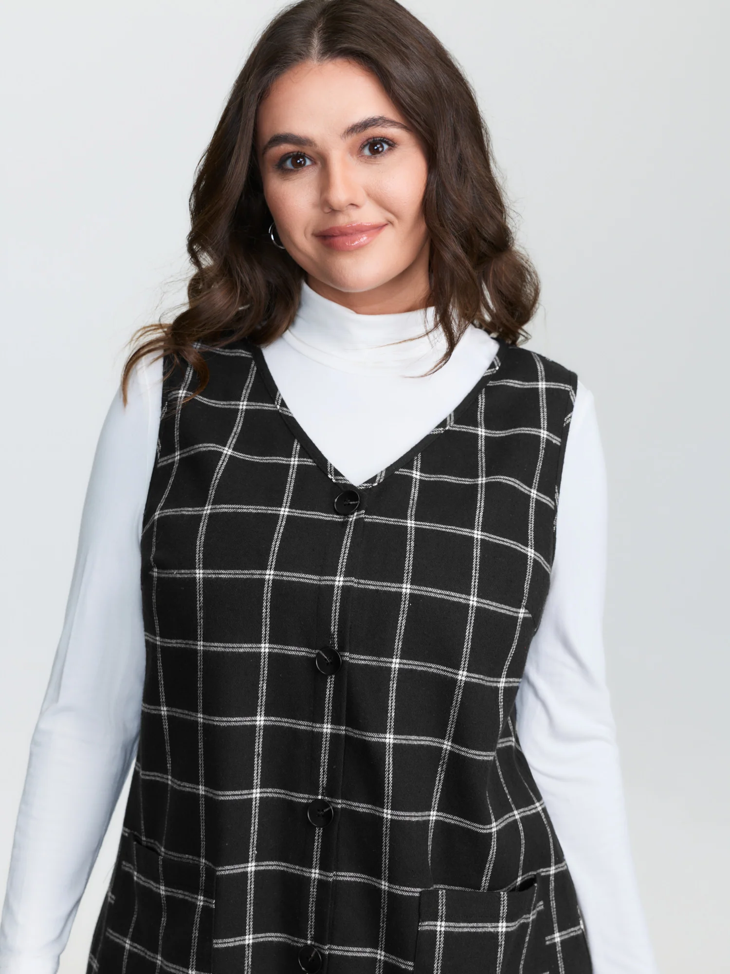 Checkered Pinafore Pattern Sleeveless Mini Dress - Image 2