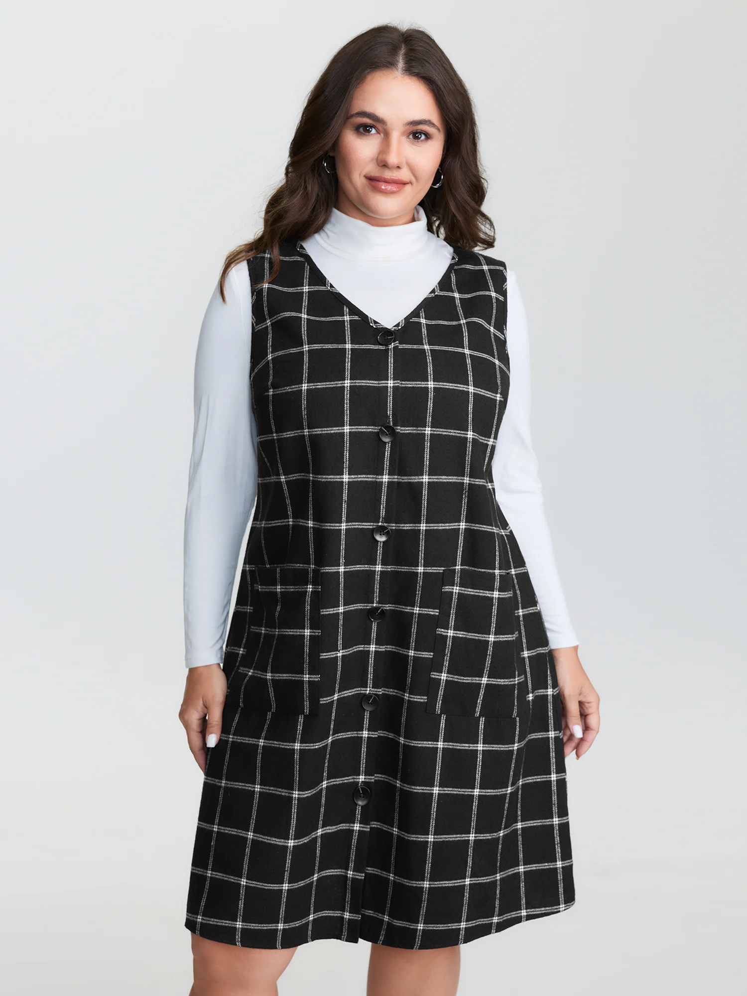 Checkered Pinafore Pattern Sleeveless Mini Dress - Image 3