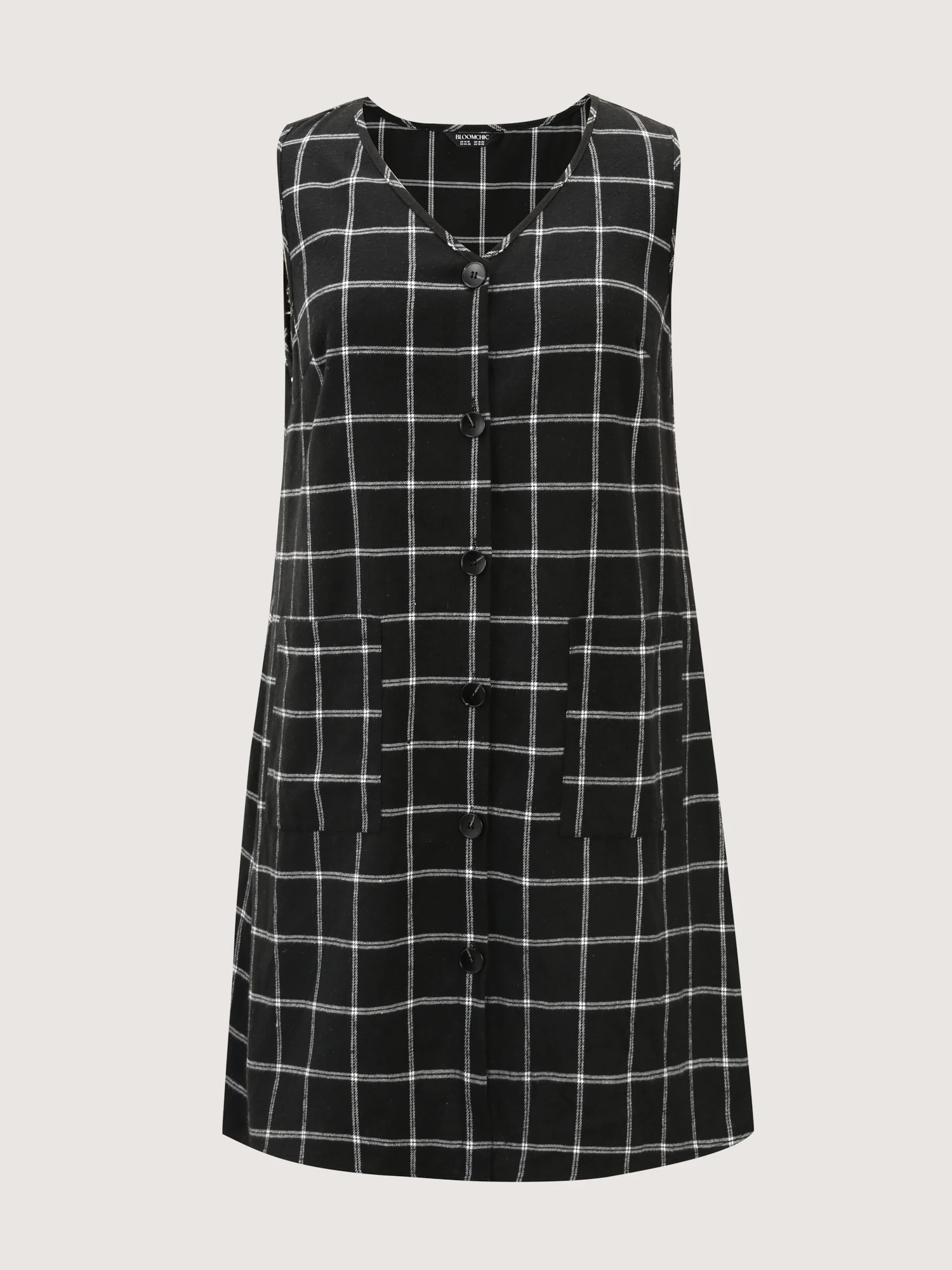 Checkered Pinafore Pattern Sleeveless Mini Dress - Image 5