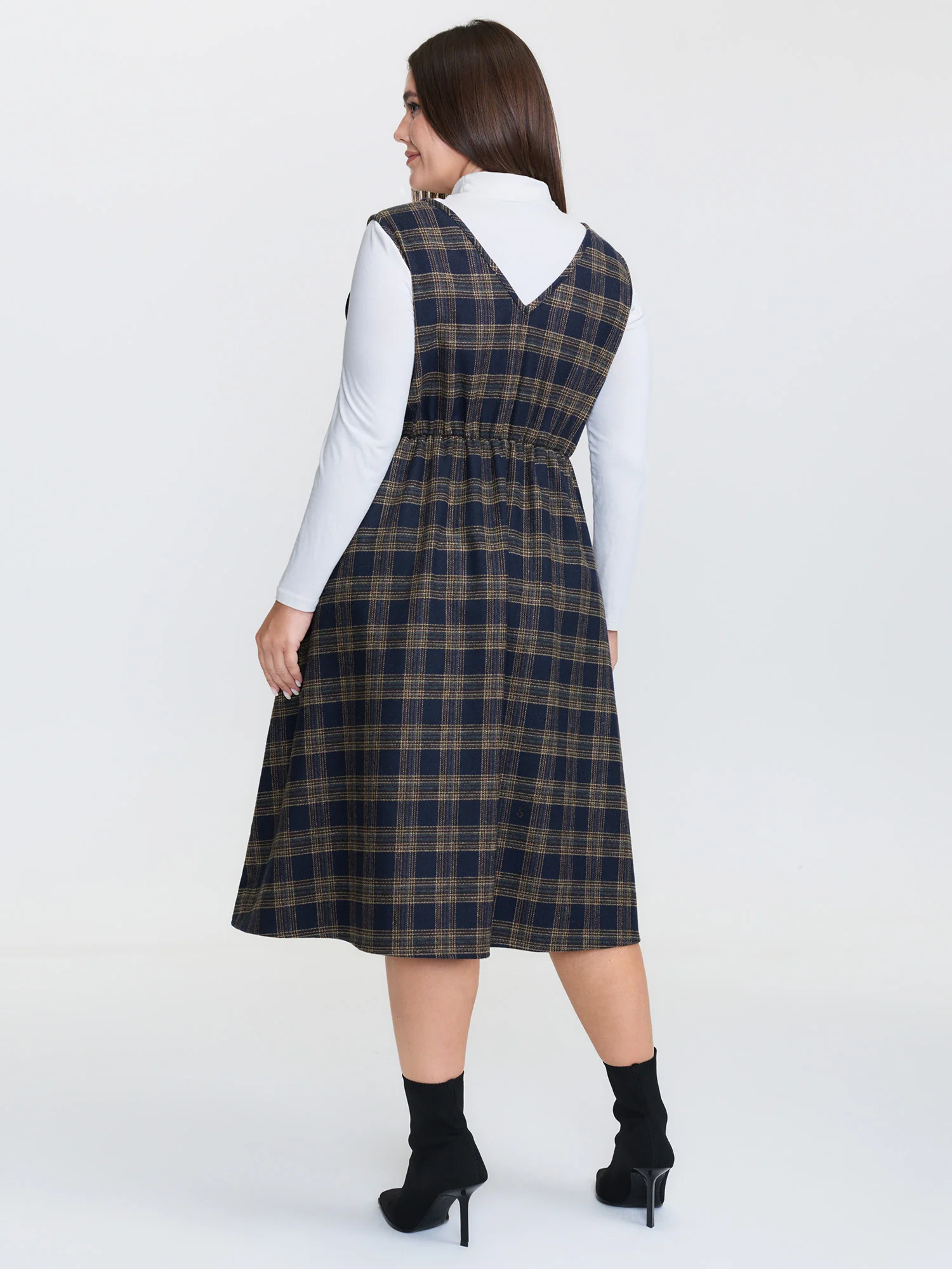 Checkered Pleated Pocket Midi Dress - Image 5