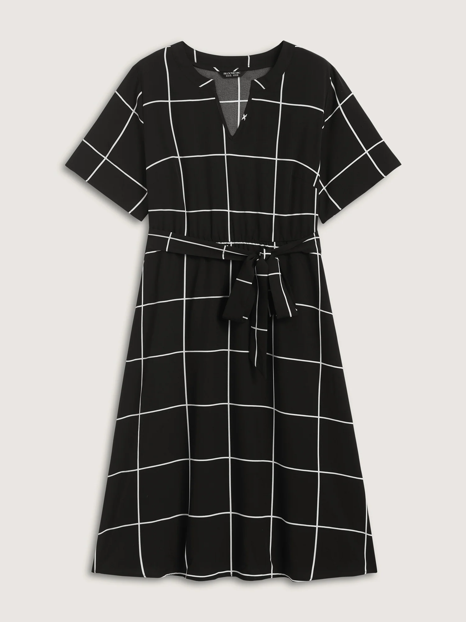 Checkered Print Belted Pockets Midi Dress - Image 7