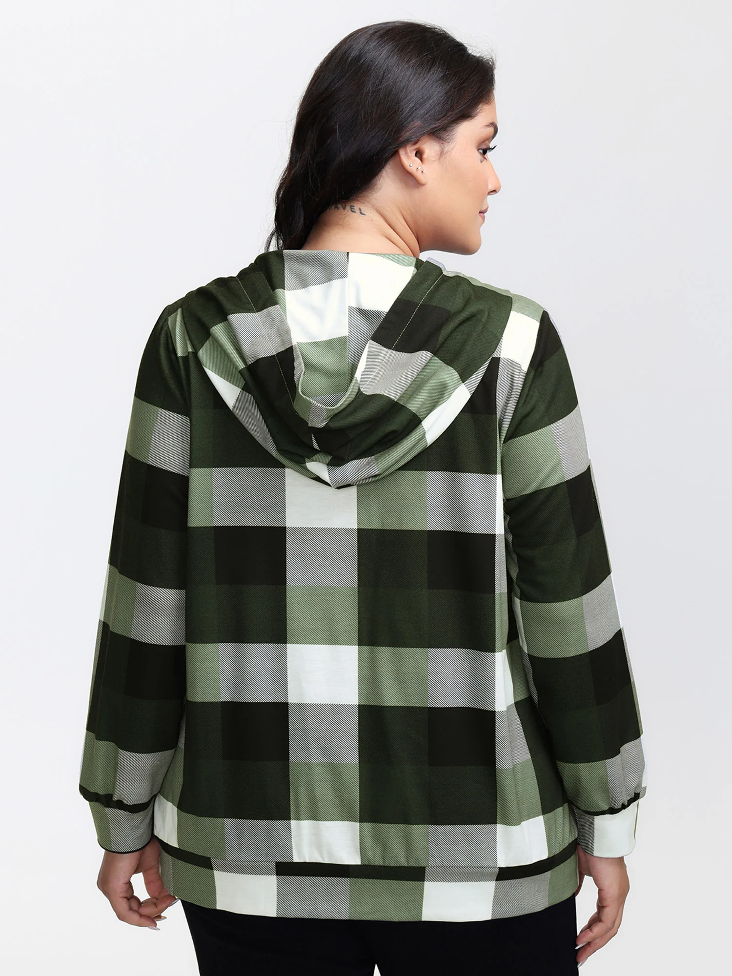 Checkered Print Button Hoodie - Image 5
