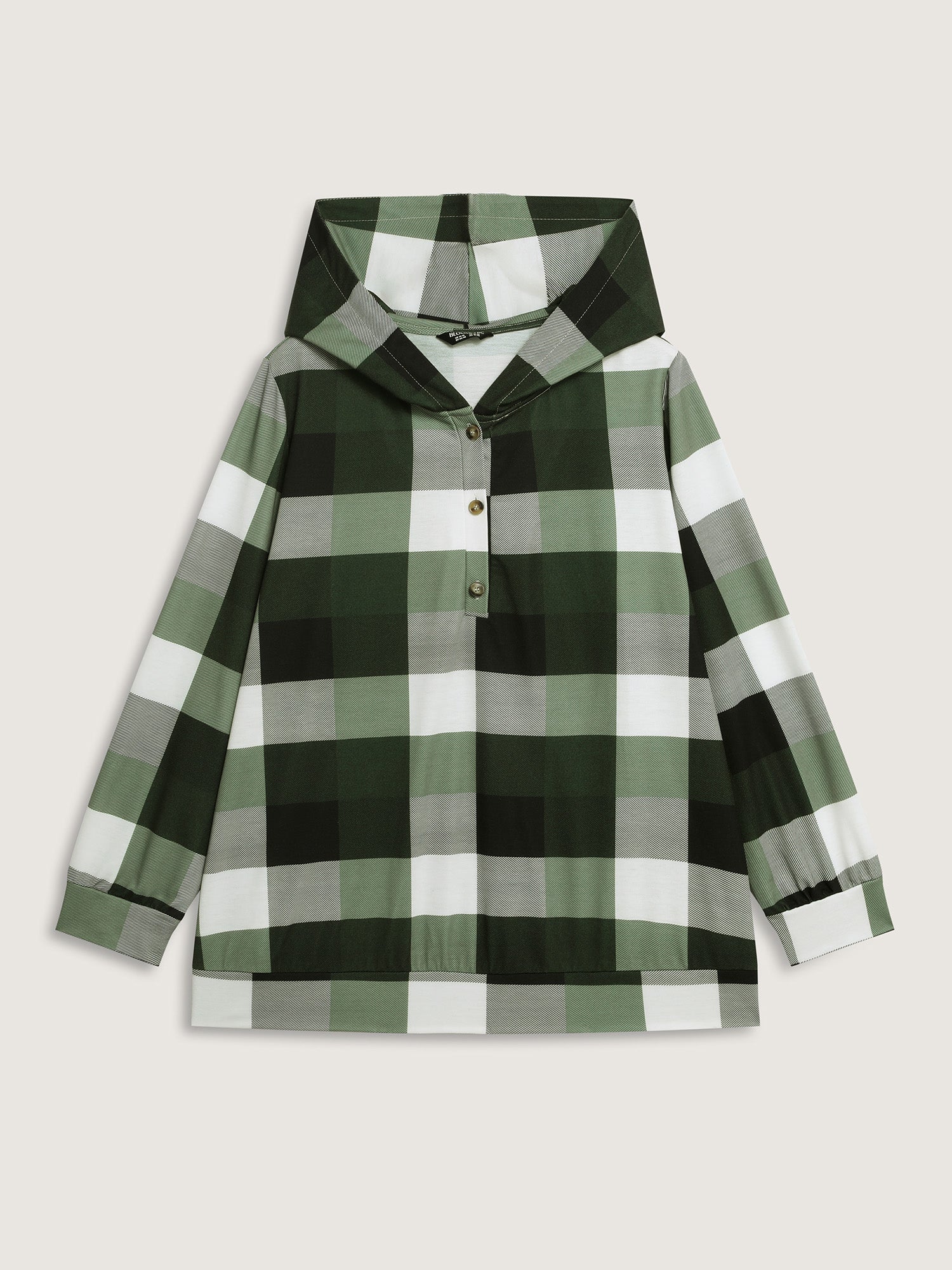 Checkered Print Button Hoodie - Image 8