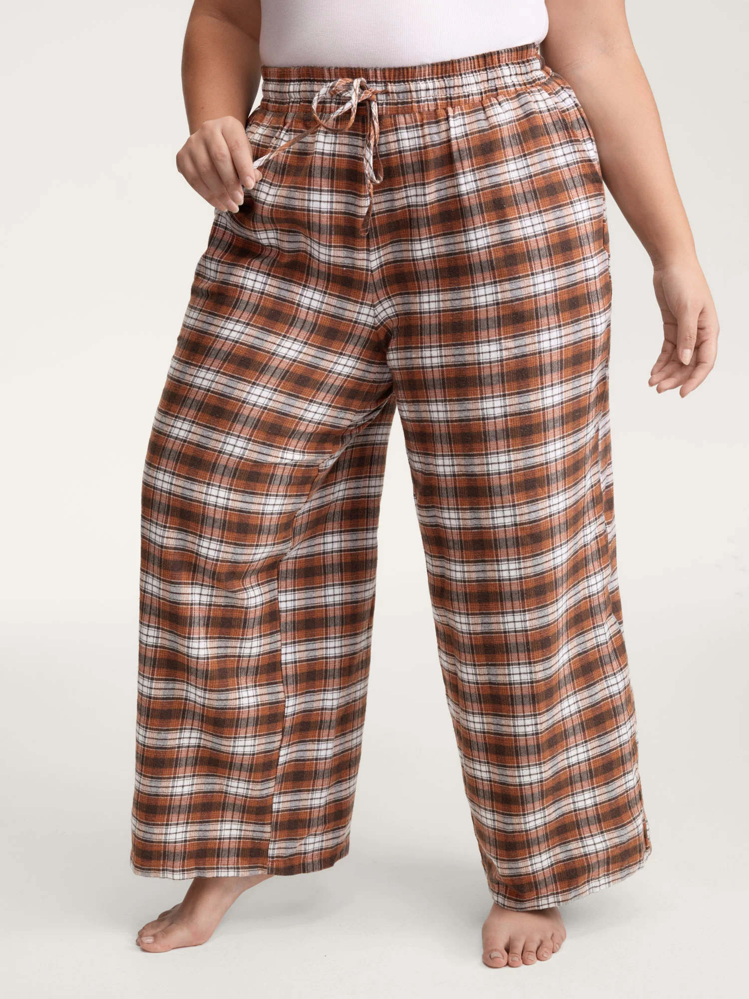 Checkered Print Drawstring Wide-Leg Lounge Pants - Image 2