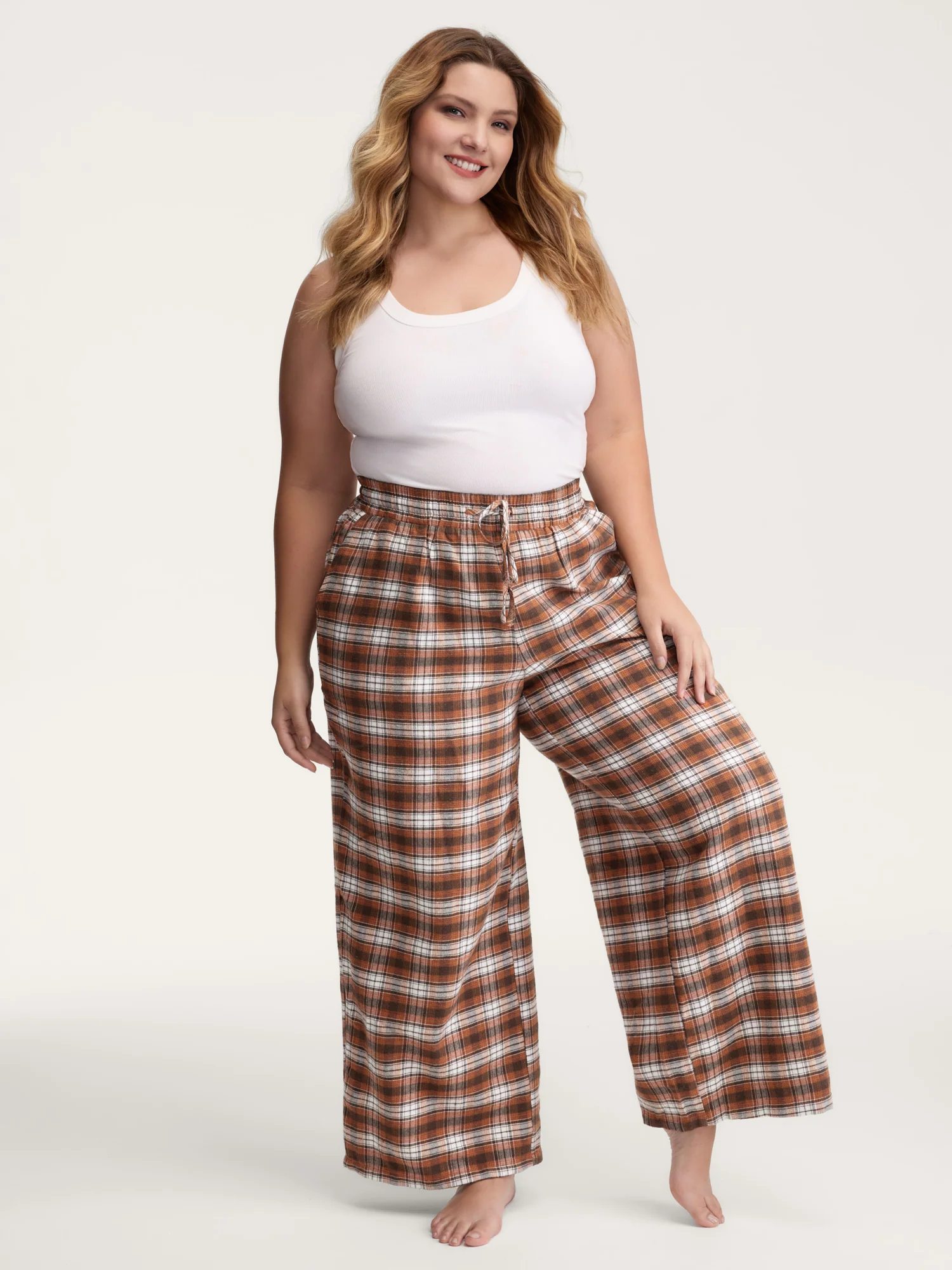 Checkered Print Drawstring Wide-Leg Lounge Pants - Image 3
