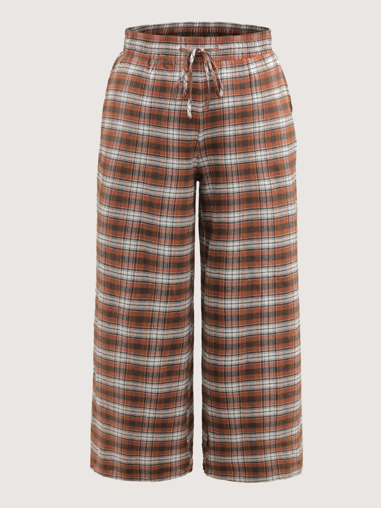 Checkered Print Drawstring Wide-Leg Lounge Pants - Image 7