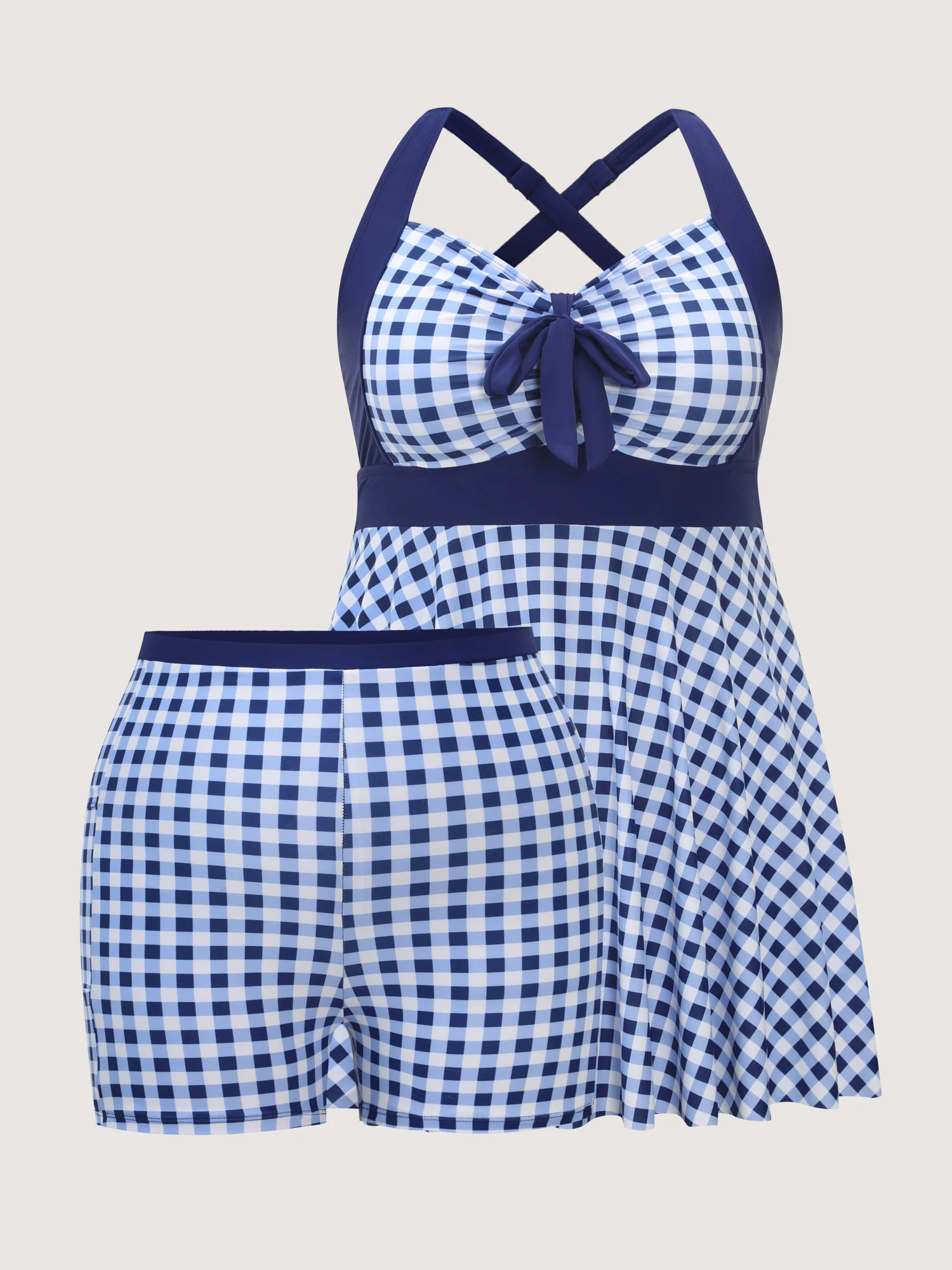 Checkered Print Fit And Flare Swim Dress - Image 5