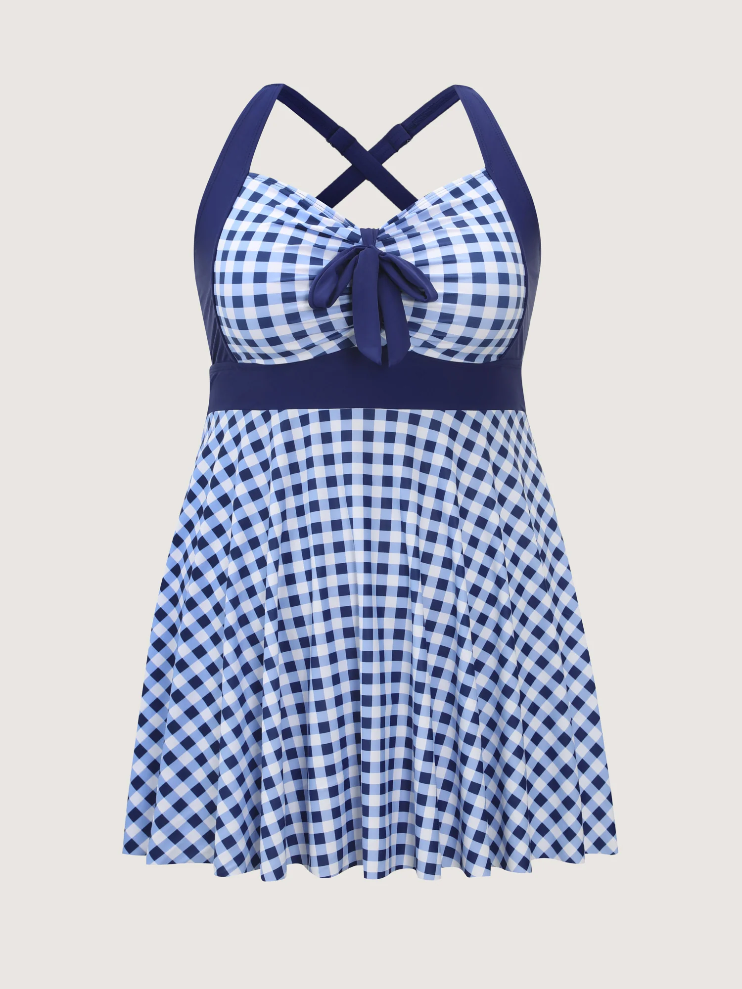 Checkered Print Fit And Flare Swim Dress - Image 6