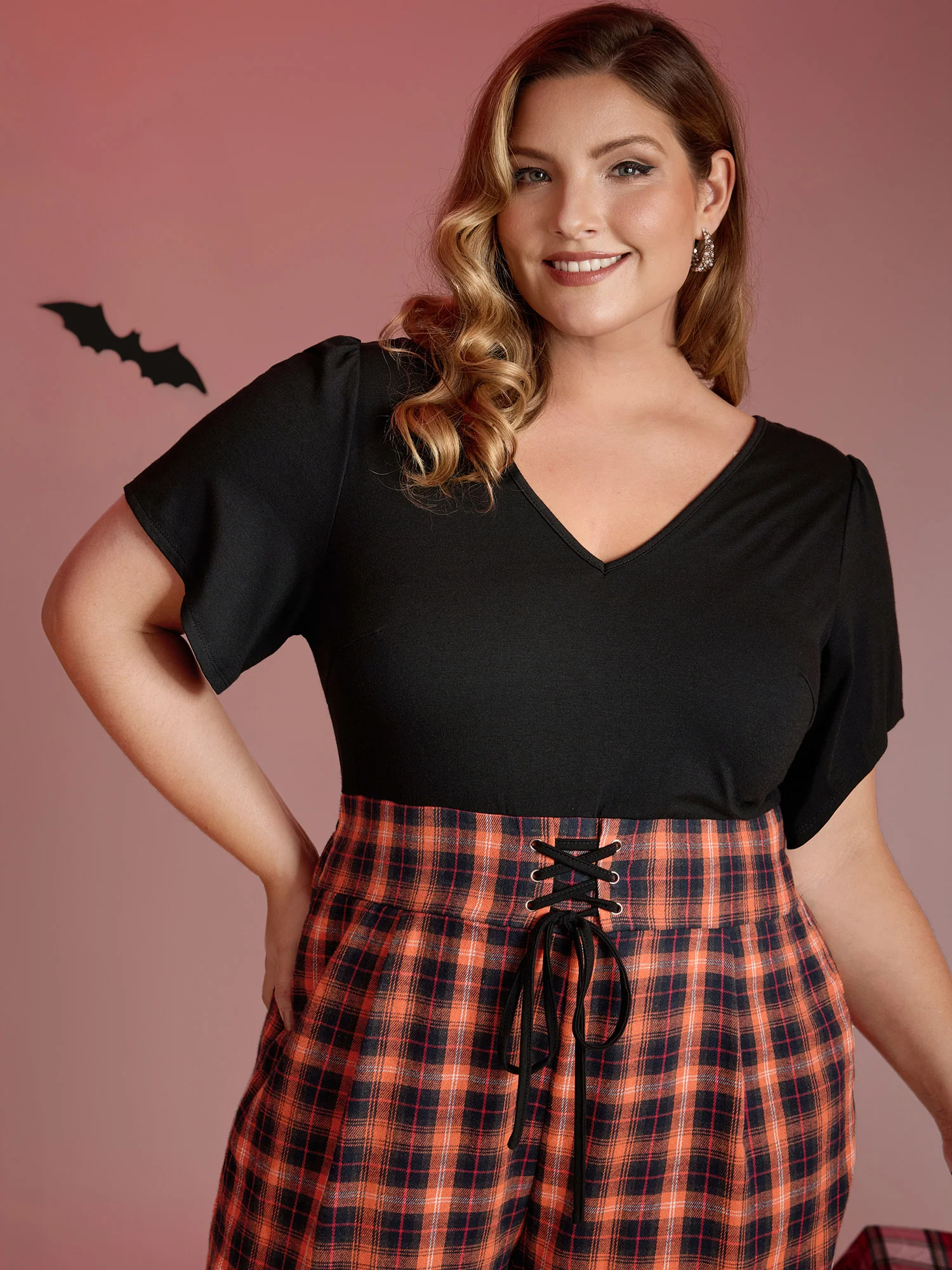 Checkered Print Pockets Cross-Tie Jumpsuit - Image 2