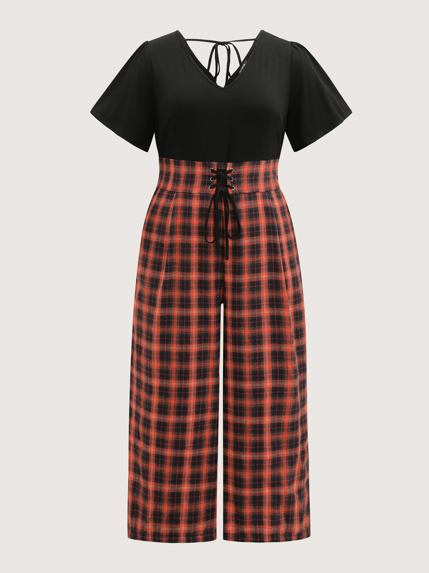 Checkered Print Pockets Cross-Tie Jumpsuit - Image 7