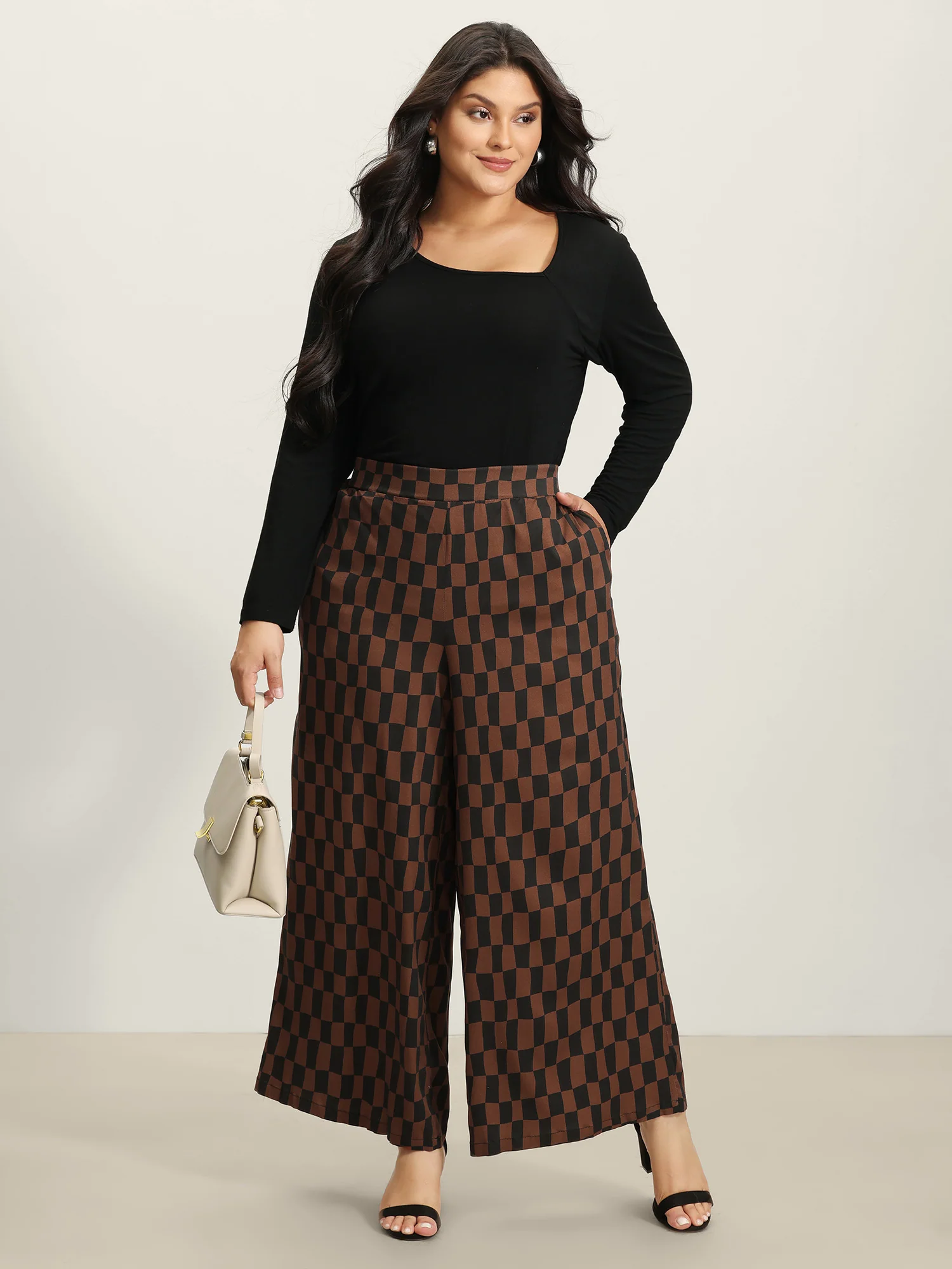 Checkered Print Wide-Leg Pants - Image 2