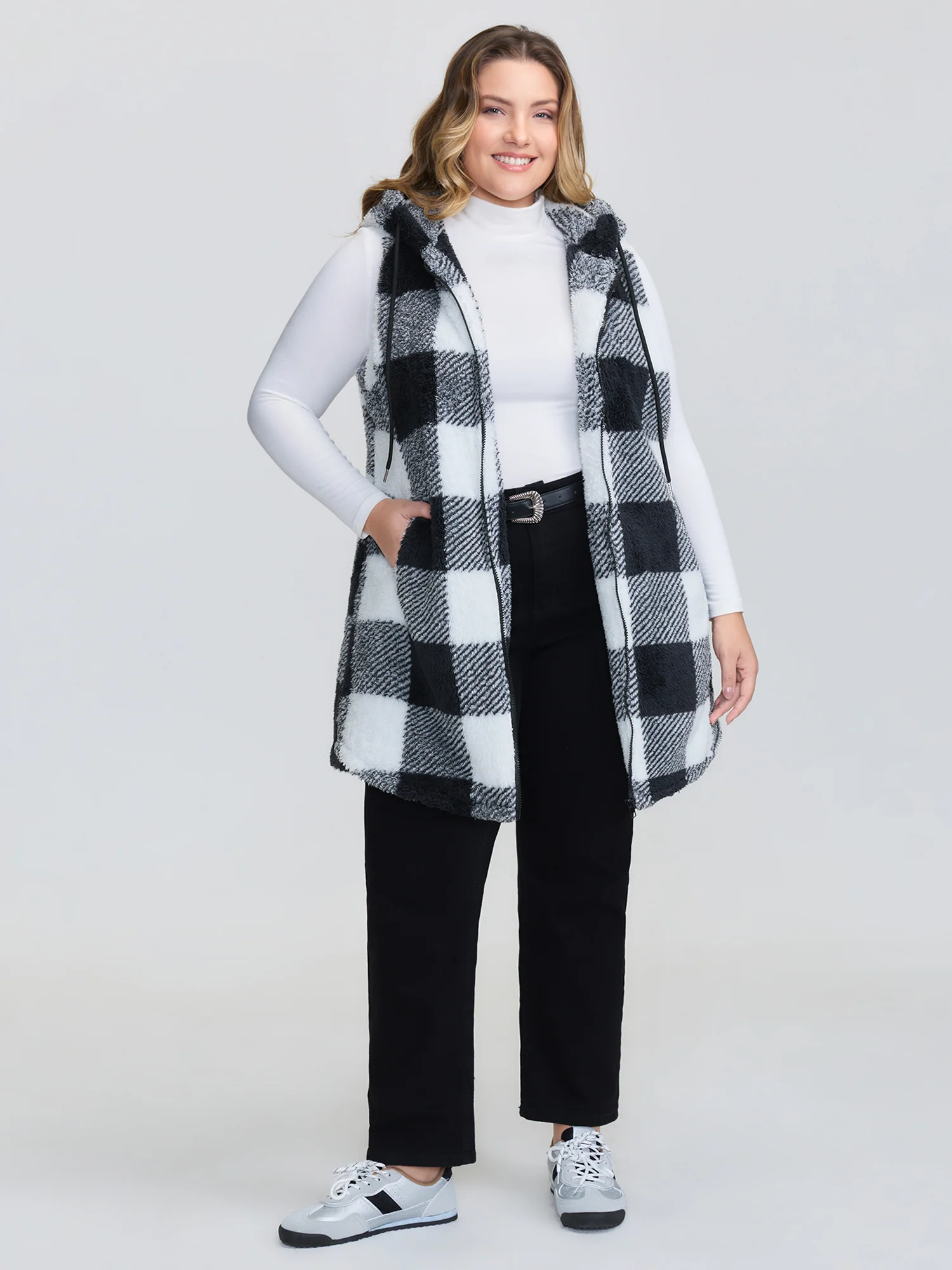 Checkered Reversible Hooded Vest Jacket - Image 3