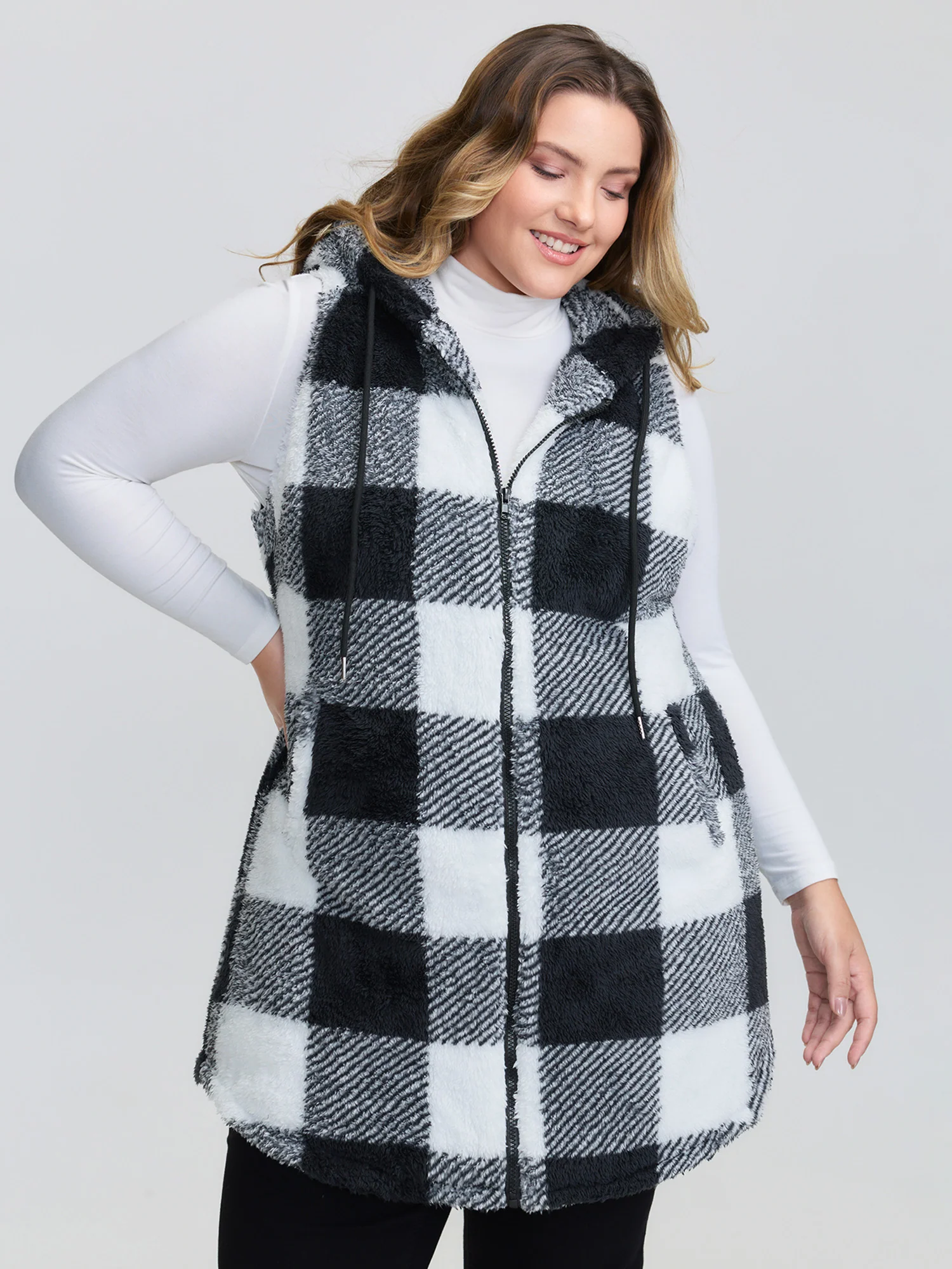 Checkered Reversible Hooded Vest Jacket - Image 5