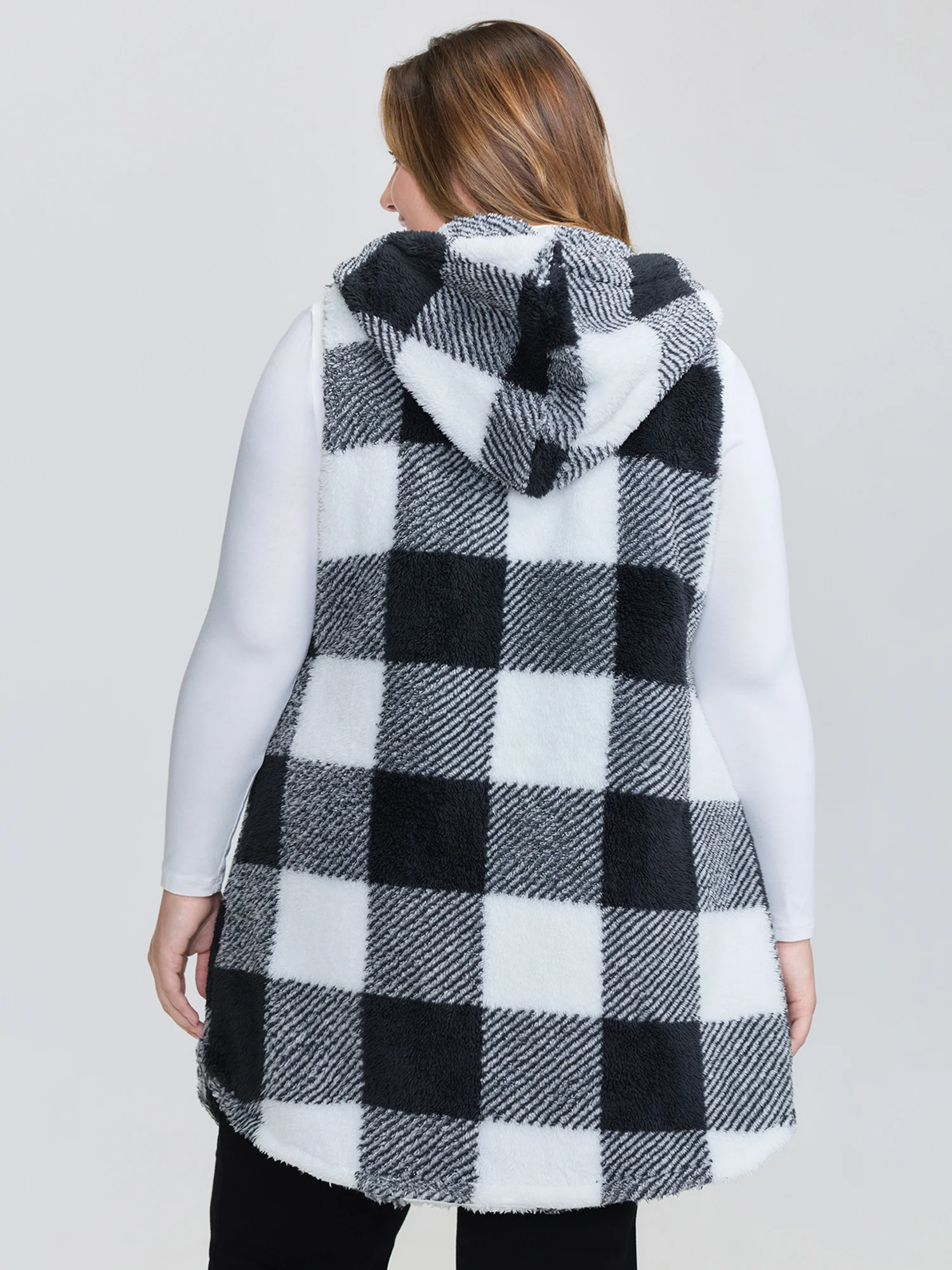 Checkered Reversible Hooded Vest Jacket - Image 6