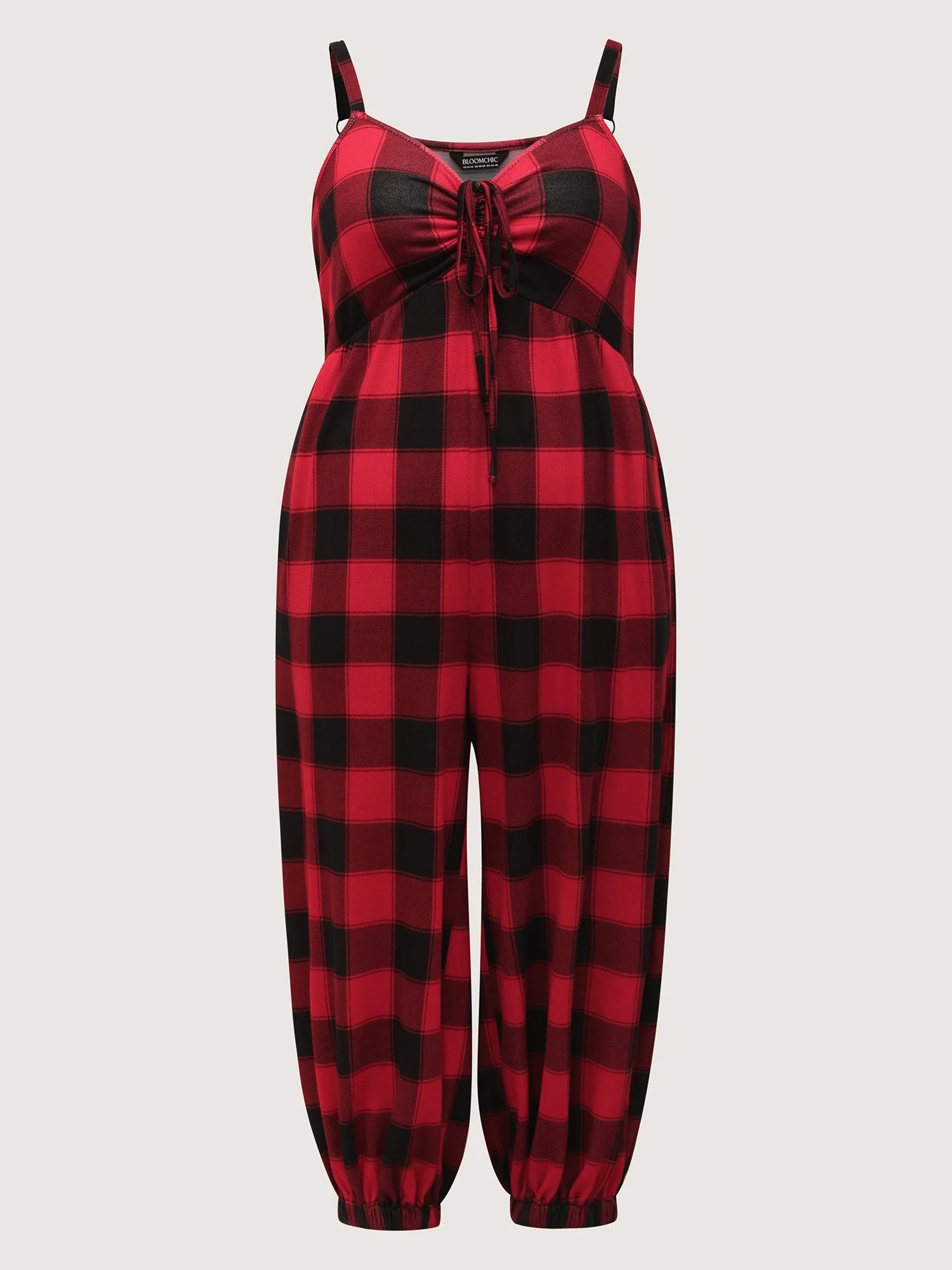 Checkered Shirred Drawstring Pockets Jumpsuit - Image 5