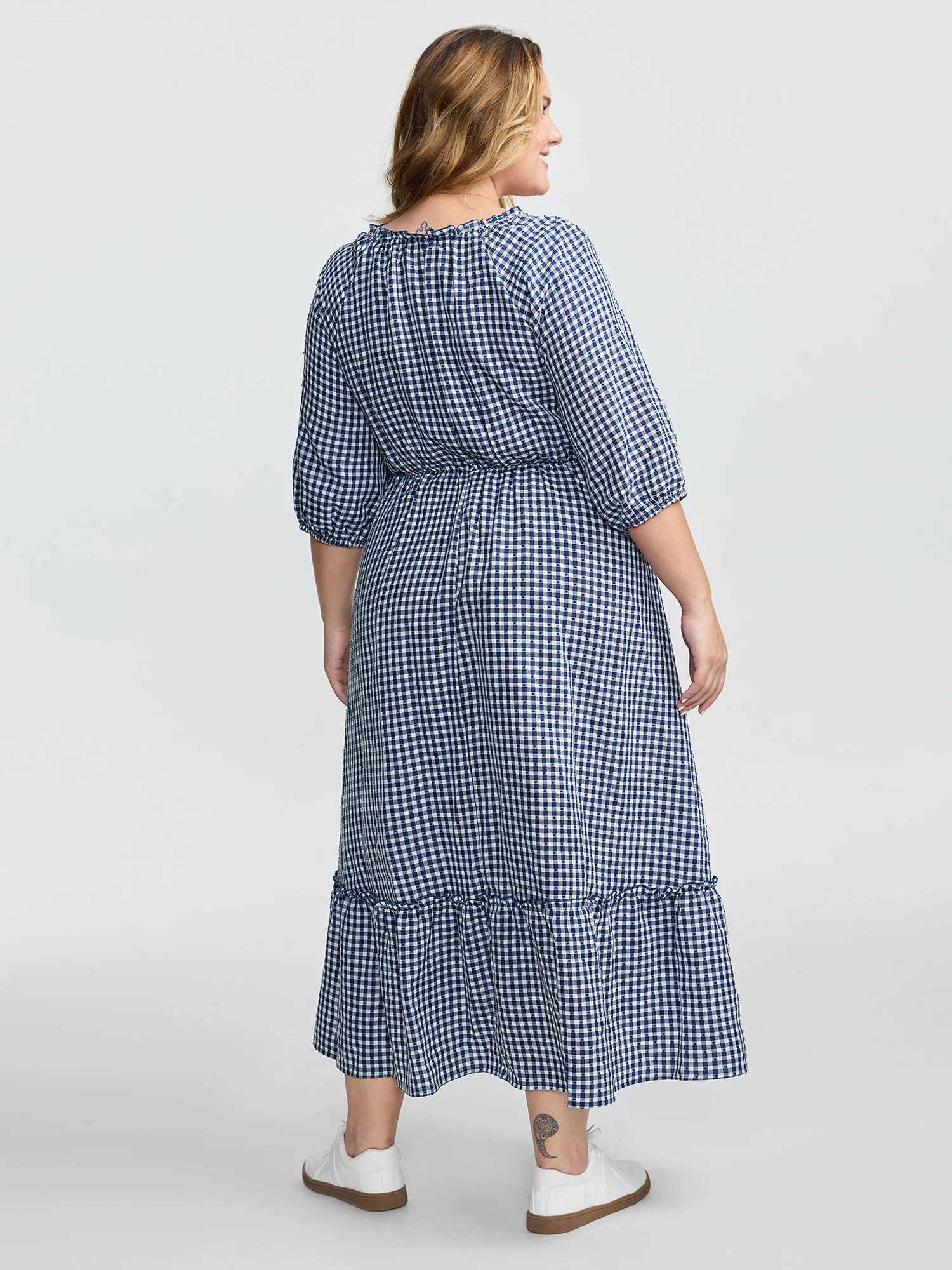Checkered Shirred Pockets Tiered Maxi Dress - Image 4