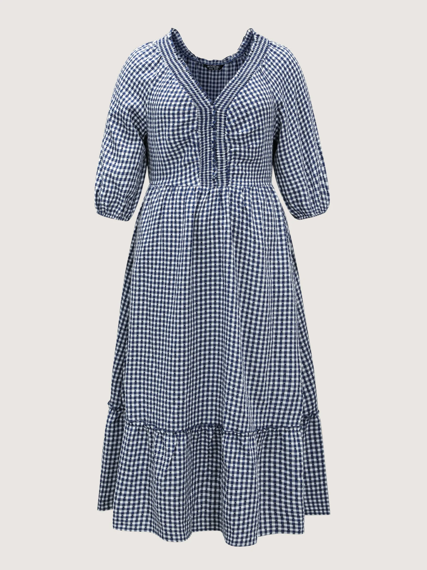 Checkered Shirred Pockets Tiered Maxi Dress - Image 7
