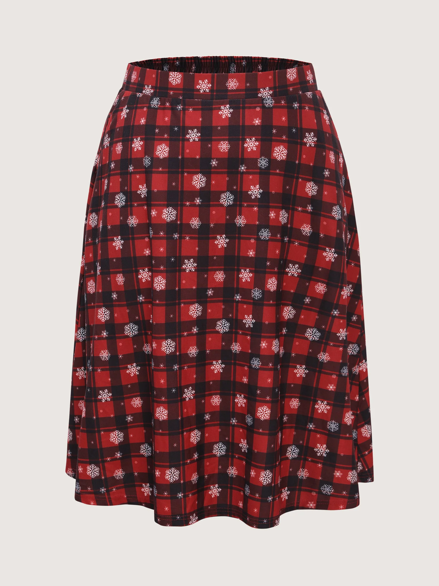 Checkered Snowflake Pattern Midi Skirt - Image 8