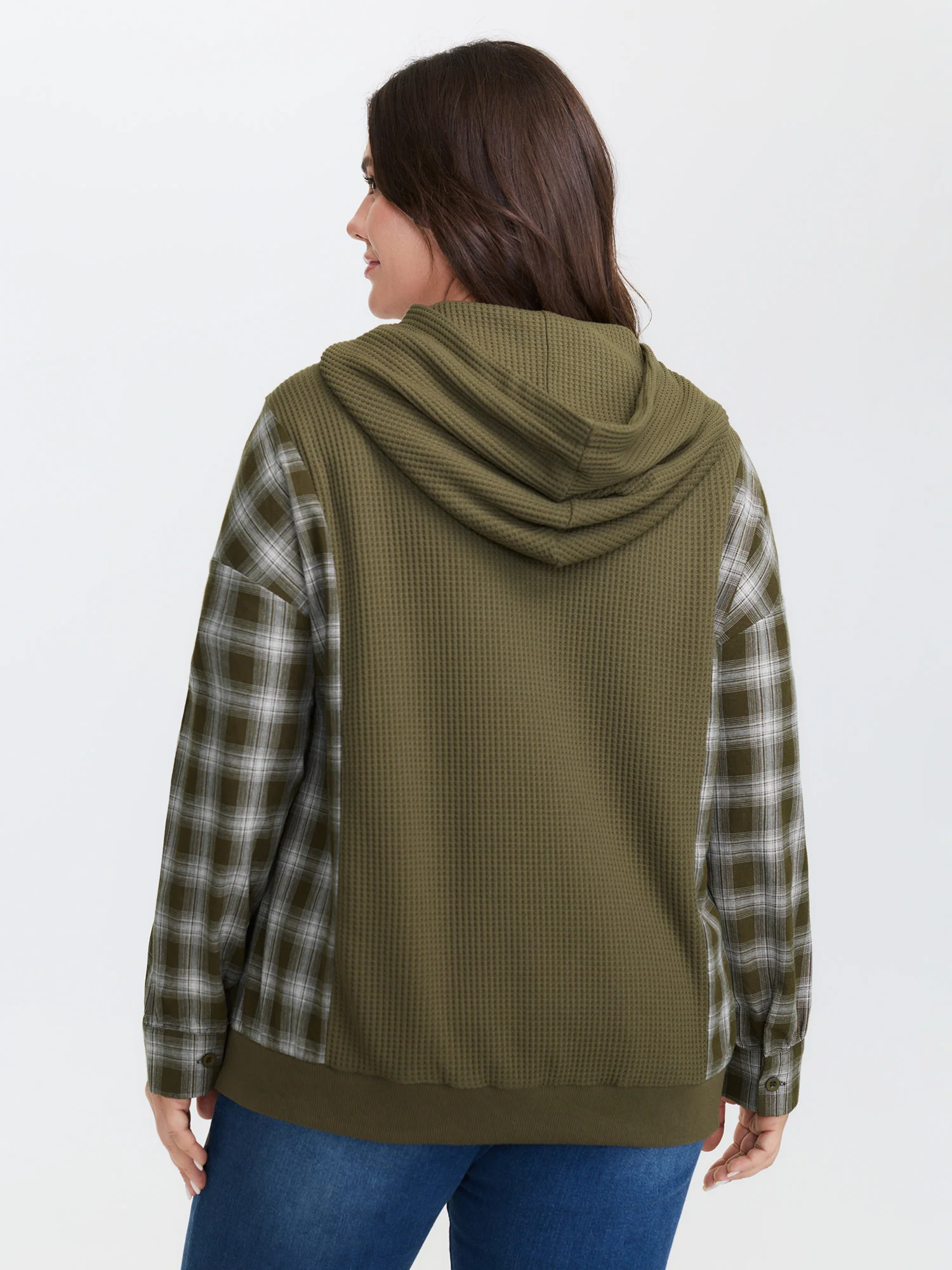Checkered Spliced Textured Hoodie - Image 6