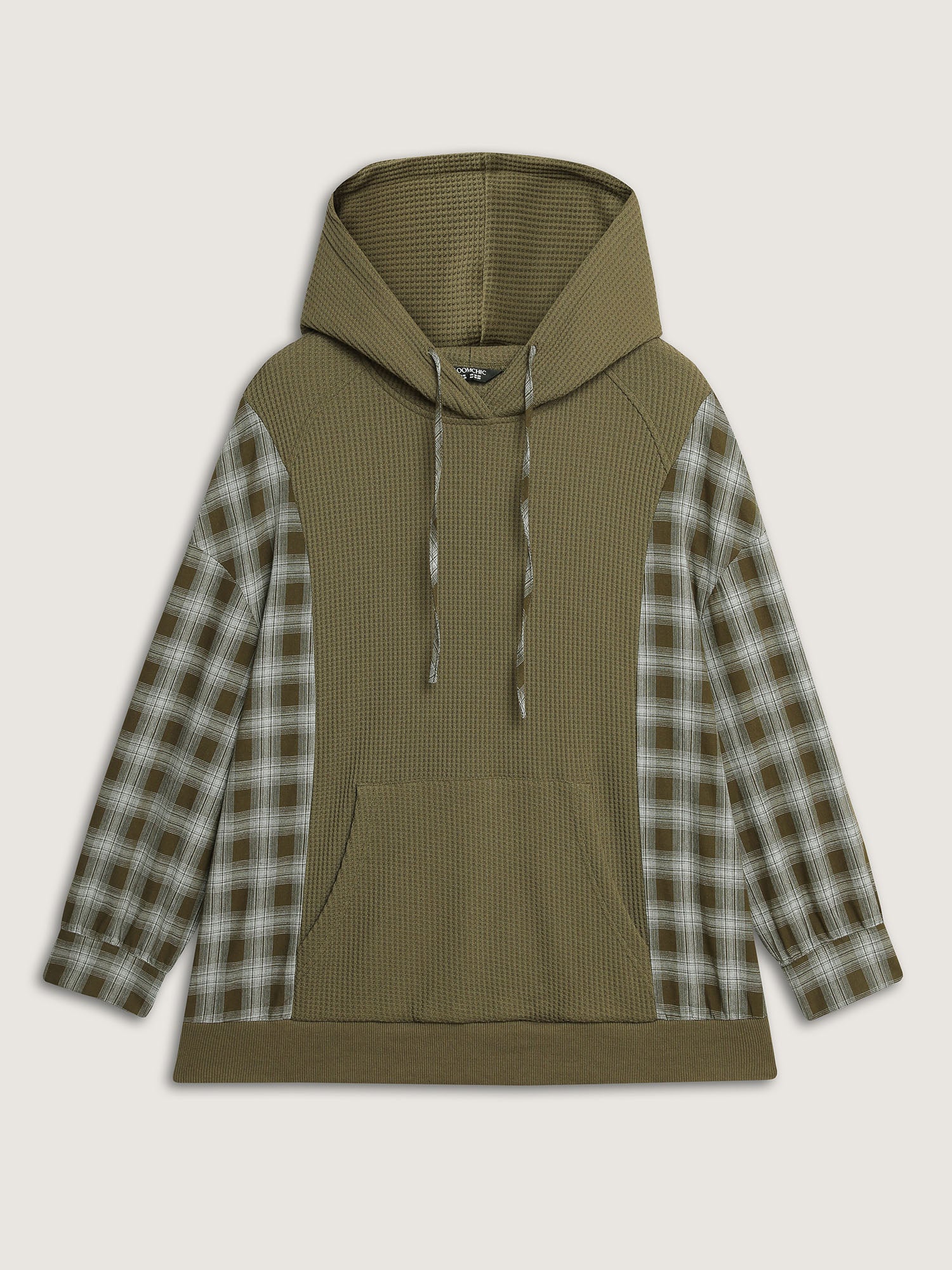 Checkered Spliced Textured Hoodie - Image 7