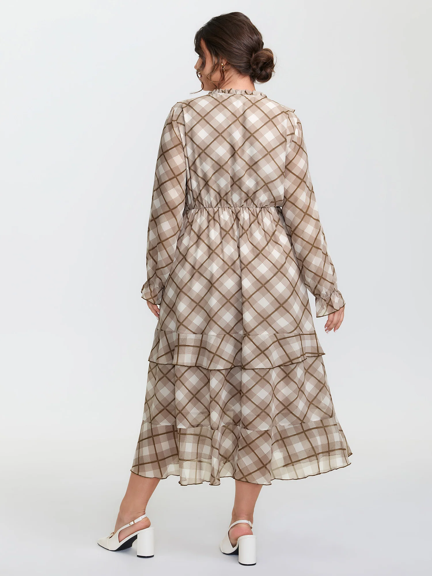 Checkered Stretchy Waist Ruffled Maxi Dress - Image 5