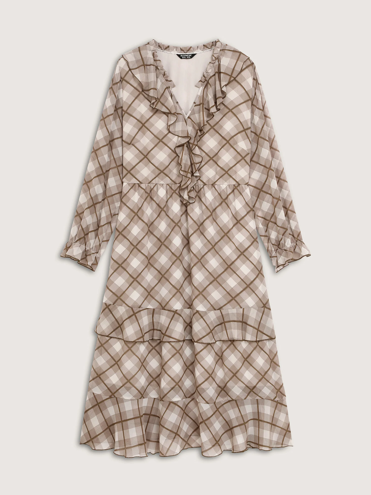Checkered Stretchy Waist Ruffled Maxi Dress - Image 8