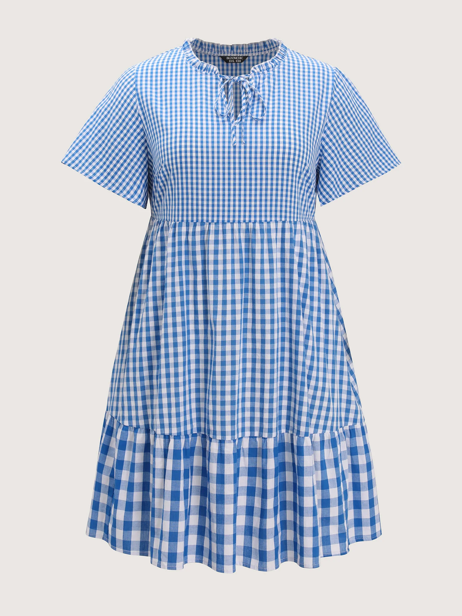 Checkered Stripe Flared Sleeve Pockets Mini Dress - Image 7