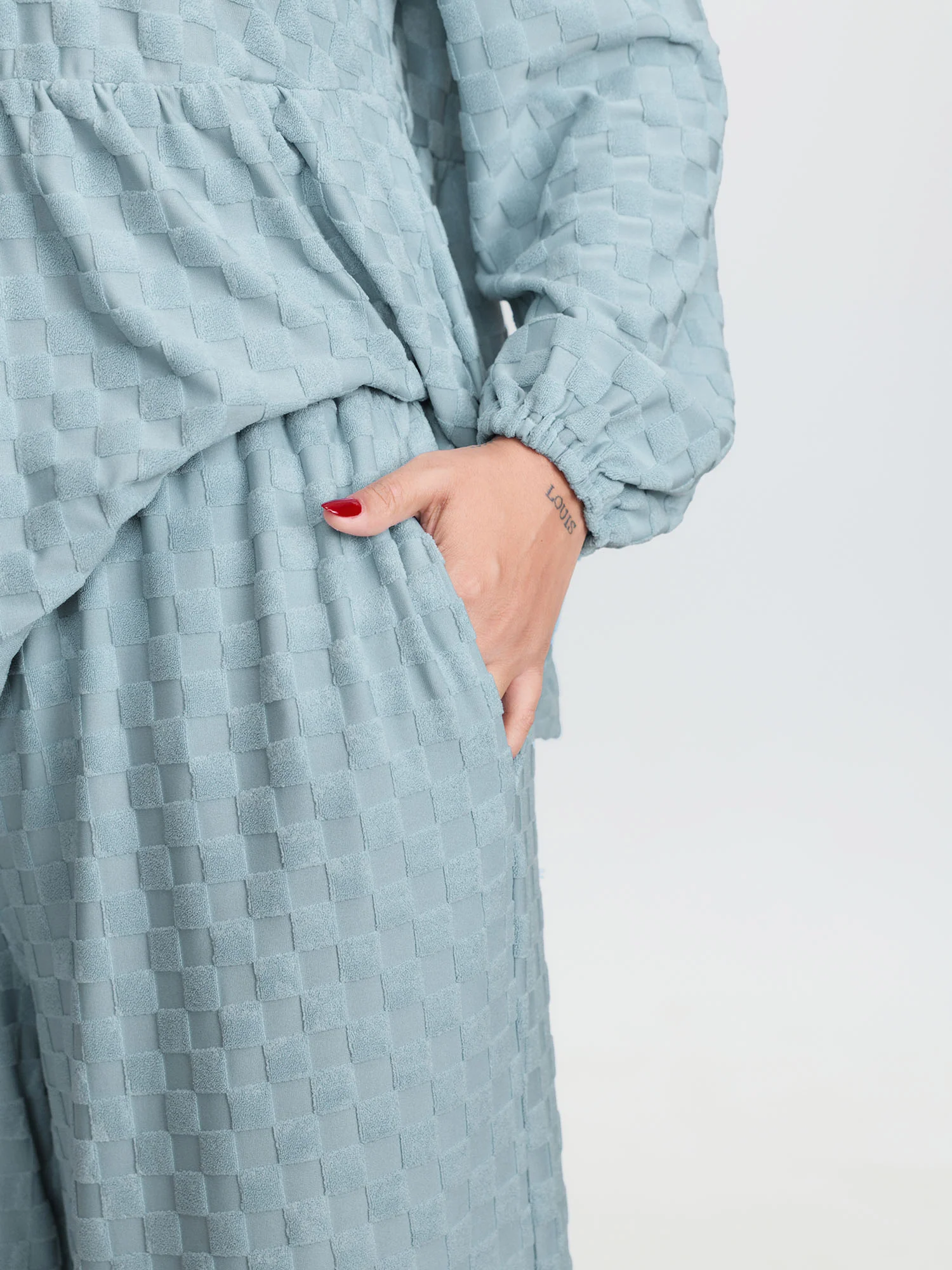 Checkered Textured Co-ord Lounge Set - Image 6