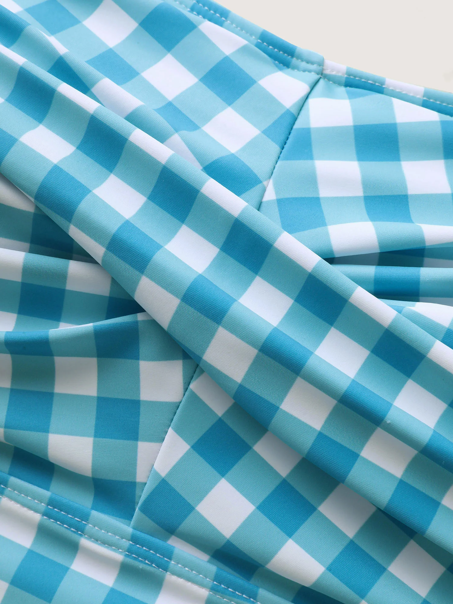 Checkered Twist Front Flared Swim Top - Image 5