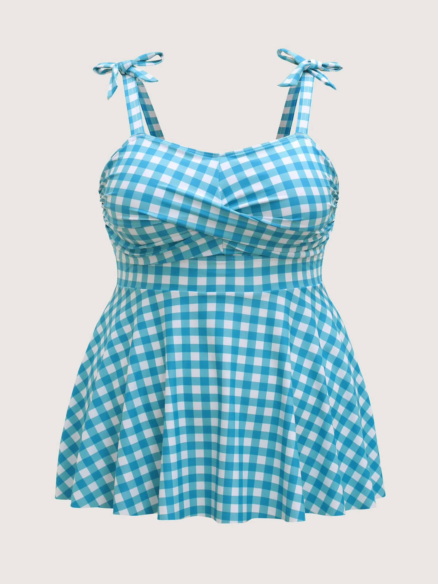 Checkered Twist Front Flared Swim Top - Image 7