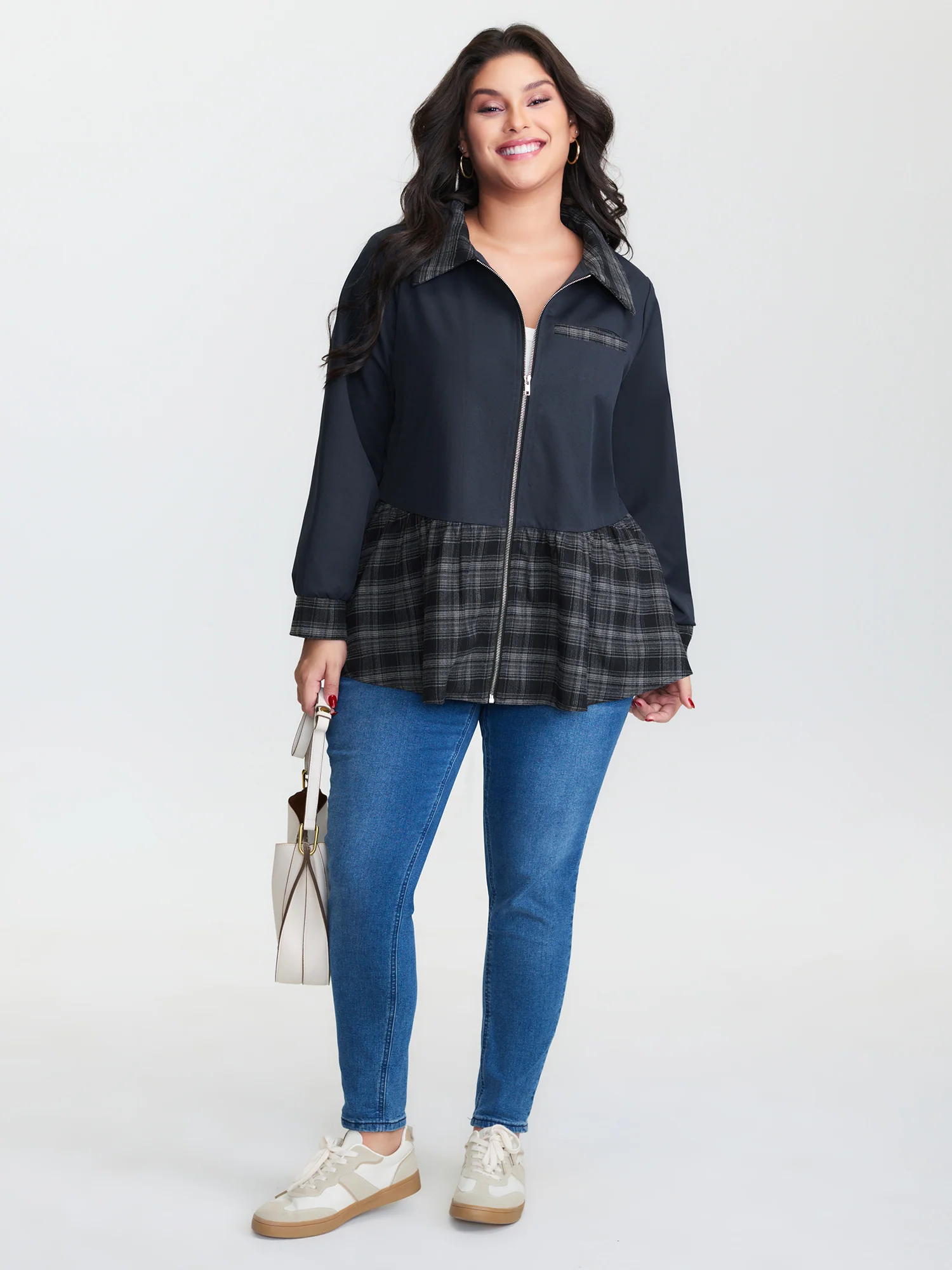 Checkered Zipper Front Pockets Jacket - Image 2